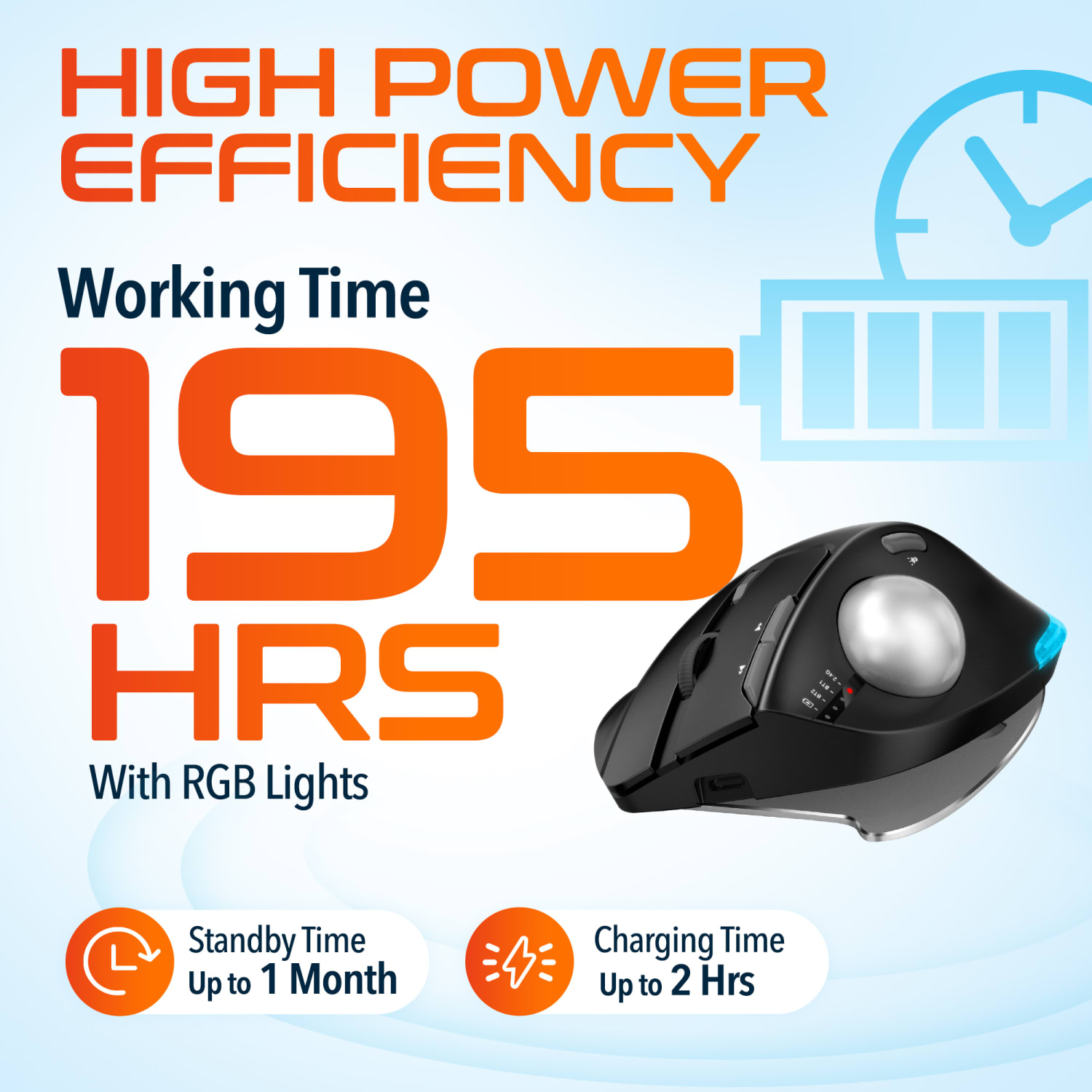 Delton T100 Wireless Trackball Rechargeable Mouse, Black, Total Qty 1 - Image 6