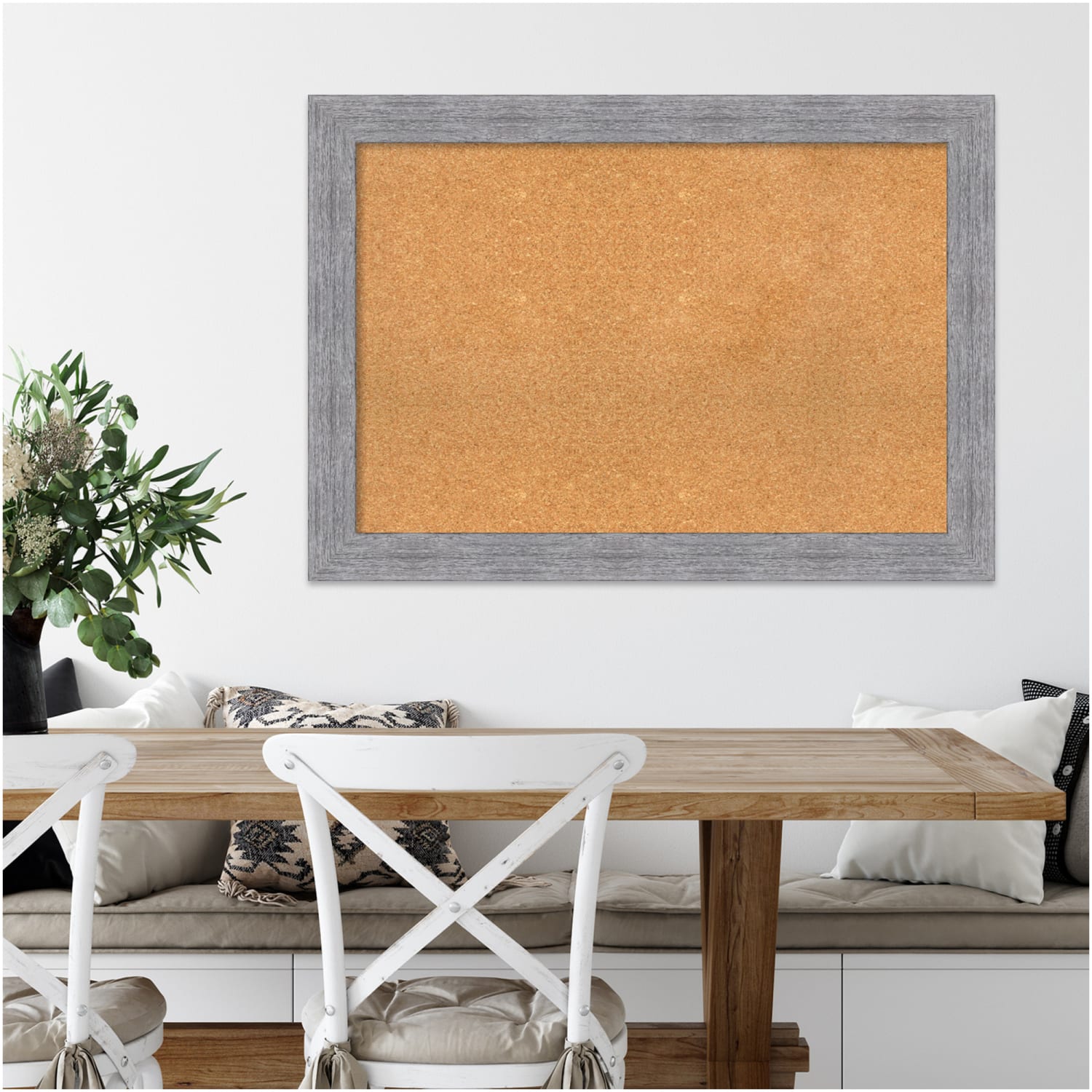 Amanti Art Rectangular Non-Magnetic Cork Bulletin Board, Natural, 41in x 29in, Bark Rustic Gray Plastic Frame - Image 6