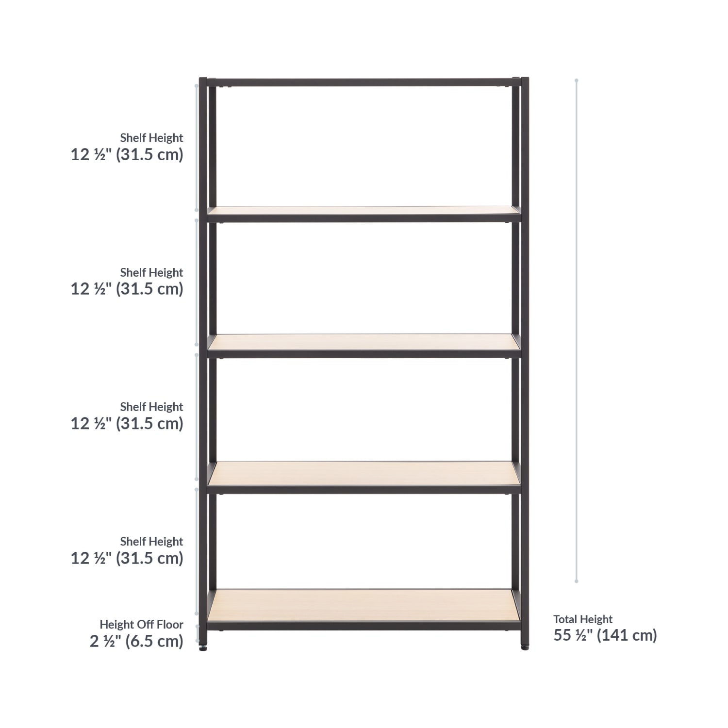 VARI 5-Tier Open Shelf, 55-1/2inH x 30-1/2inW x 13-1/2inD, Light Wood - Image 5