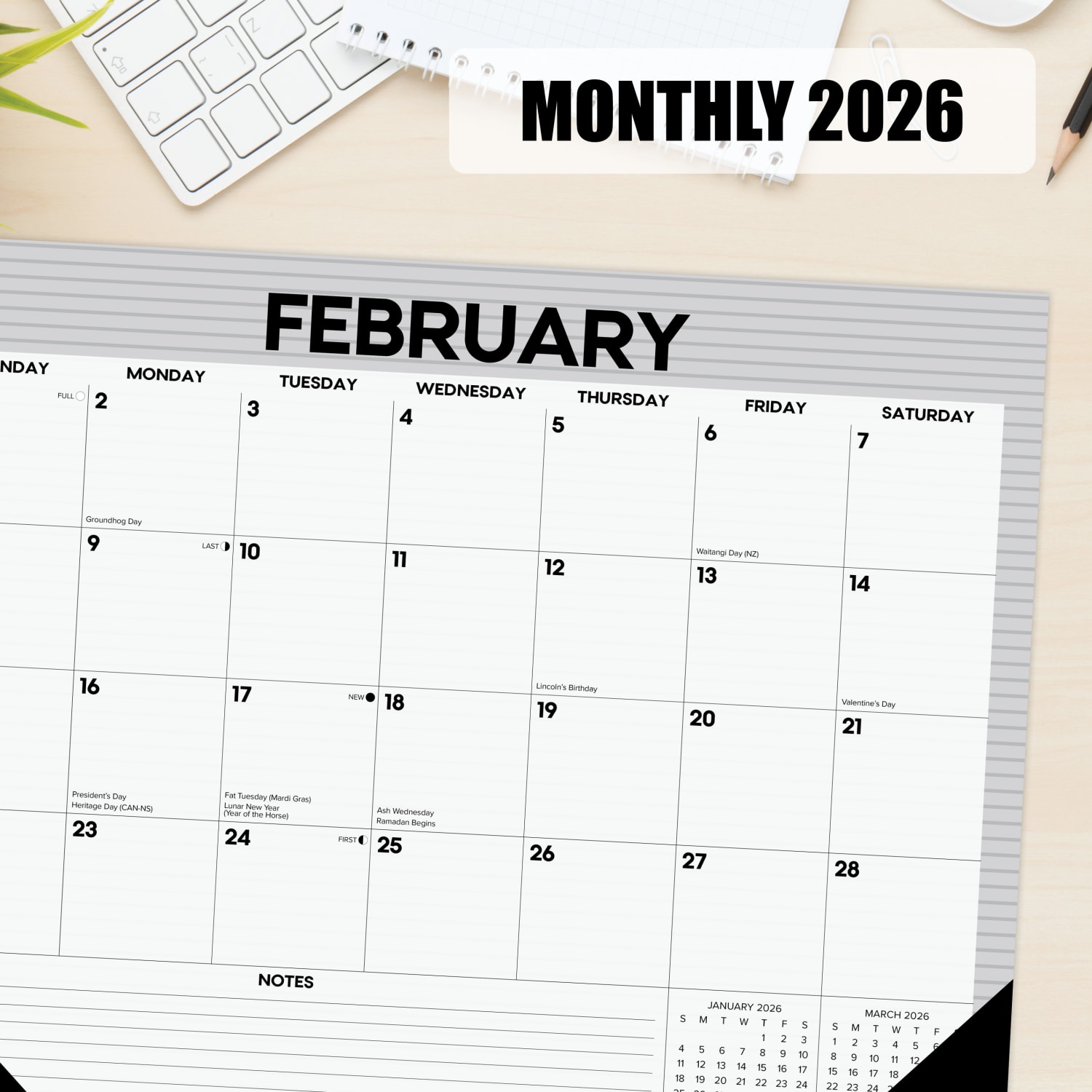 2026 Willow Creek Press Desk Pad Calendar, 22in x 17in, Pinstripe, January To December, 57261 - Image 4