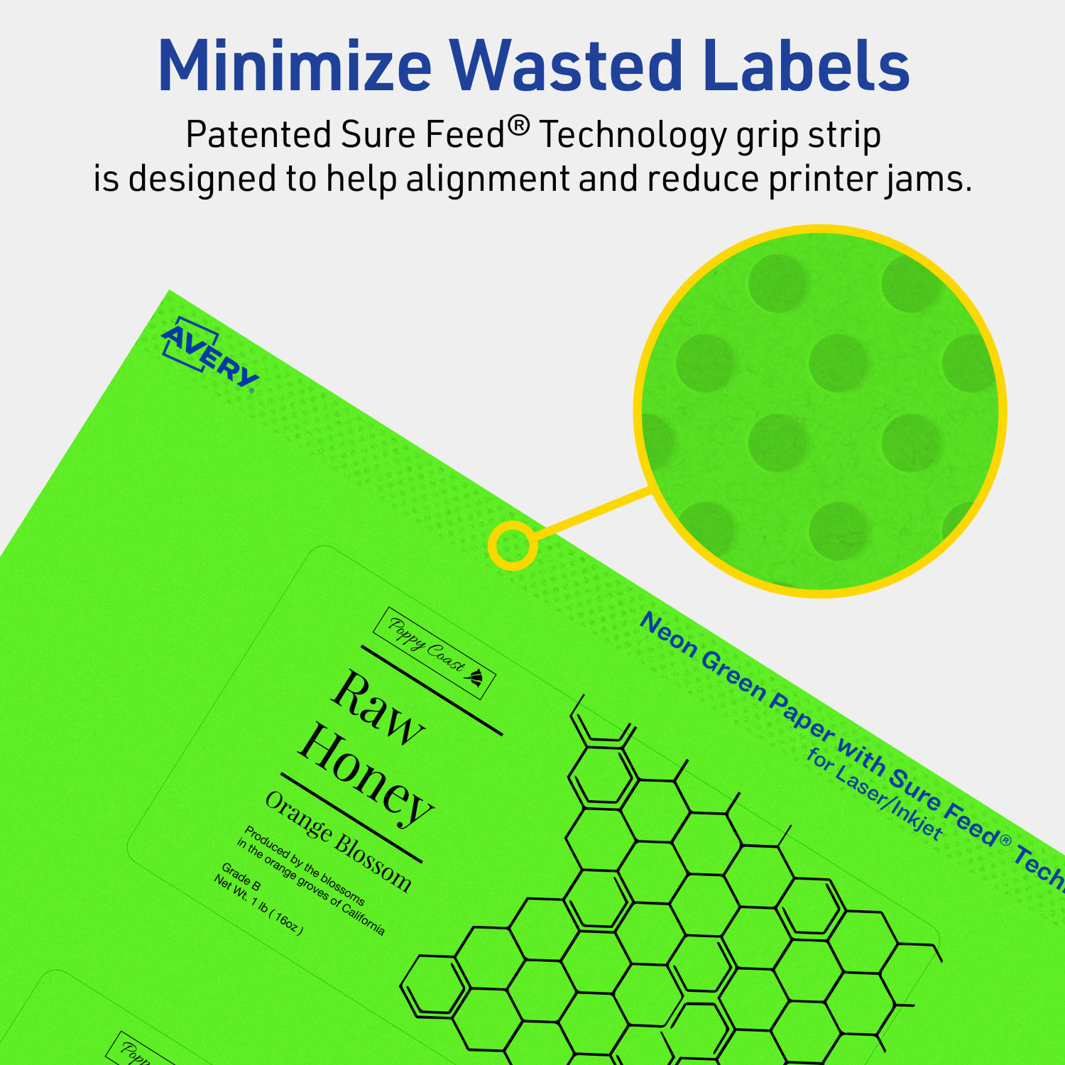 Avery Print-To-The-Edge Labels With Sure Feed Technology, 94246-NGP10, Rectangle, 2-1/2in x 5in, Matte Neon Green, Pack of 30 - Image 5