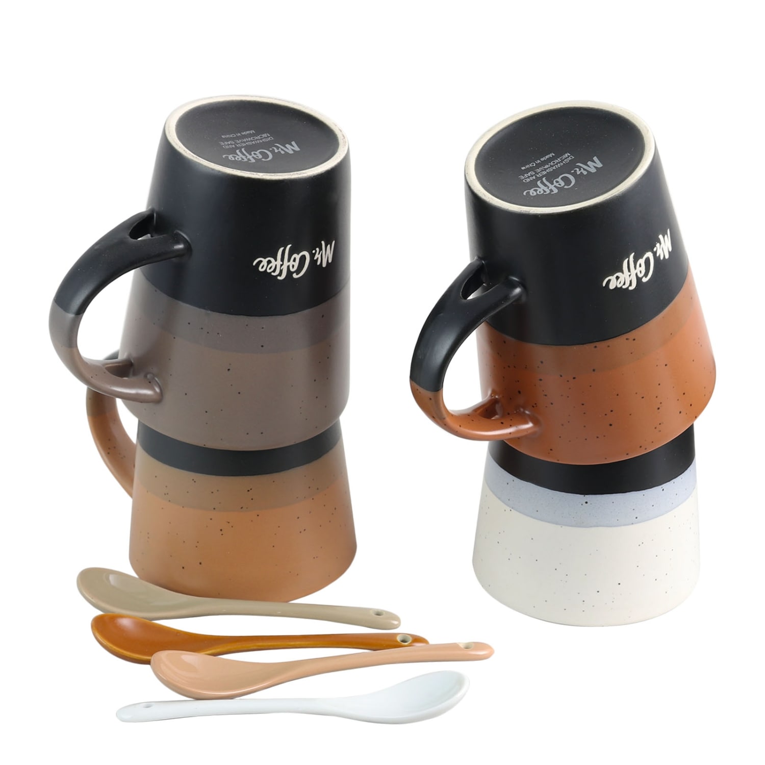 Mr. Coffee Mug And Spoon Set, Cafe Greco, 14 Oz., Multicolor, Set Of 4 Mugs With Matching Spoons - Image 3
