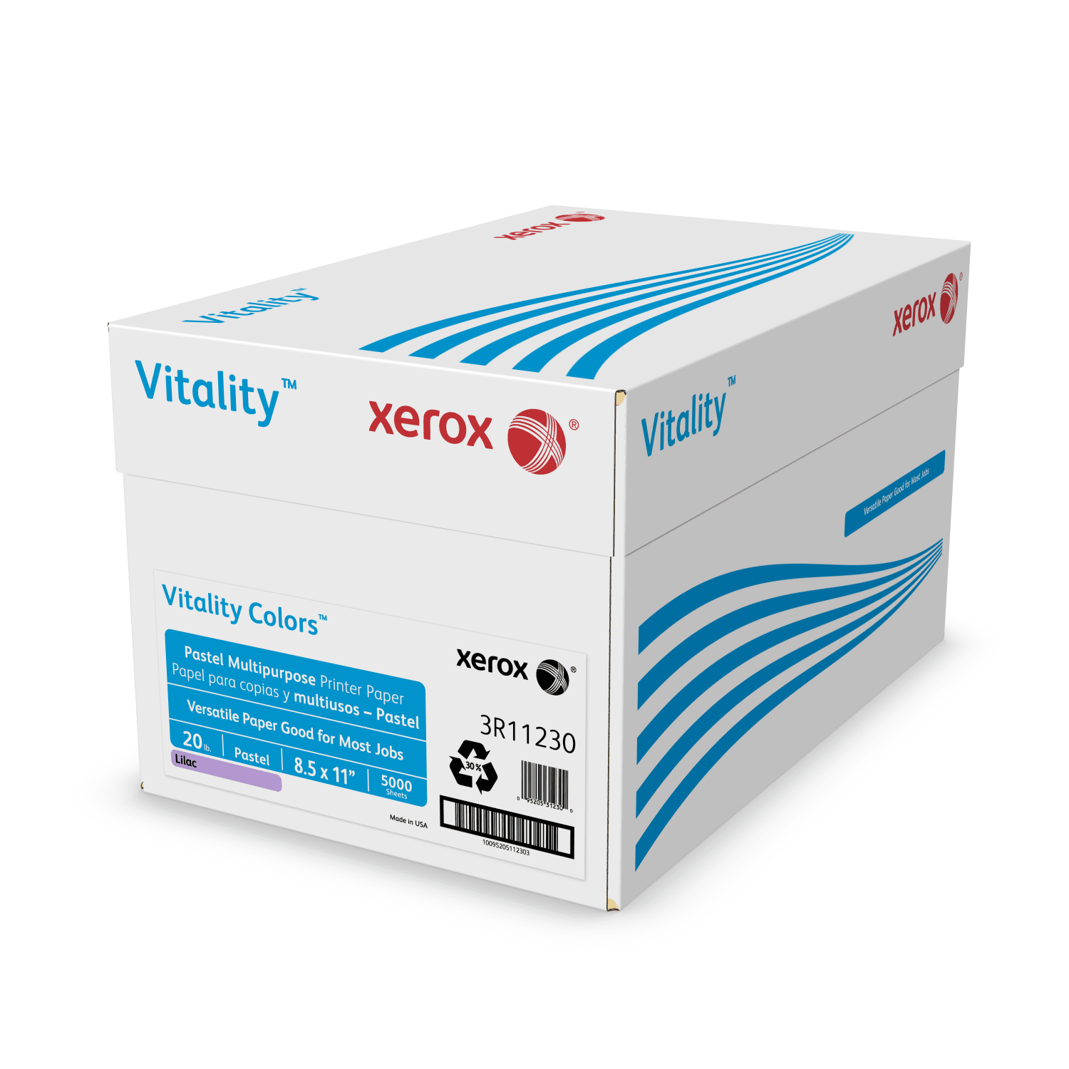 Xerox Vitality Colors Pastel Multi-Use Printer & Copy Paper, 10 Reams, Lilac, Letter (8.5in x 11in), 5000 Sheets Per Case, 20 Lb, 30% Recycled