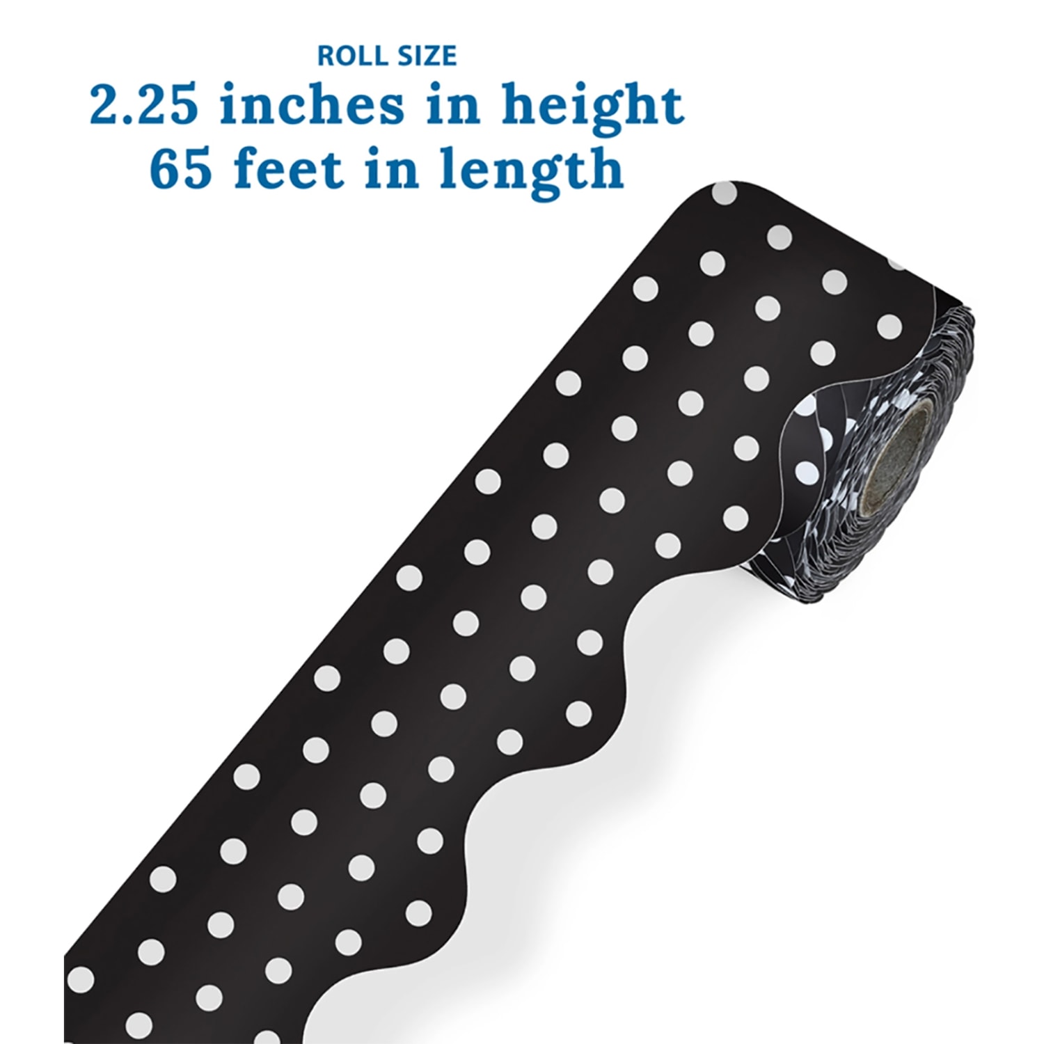 Carson Dellosa Education Rolled Scalloped Borders, Black/White Polka Dots, 65ft Per Roll, Pack Of 3 Rolls - Image 4