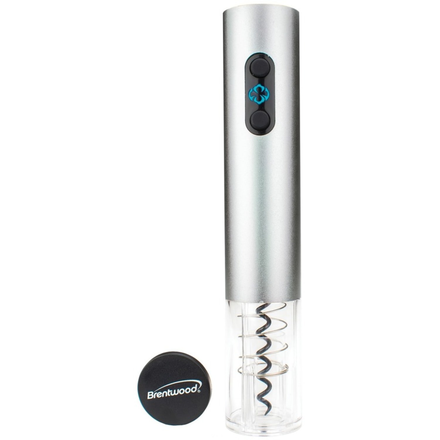 Brentwood Electric Wine Bottle Opener with Foil Cutter, Vacuum Stopper, and Aerator Pourer - LED Light, Foil Cutter, Portable - Silver - Image 3