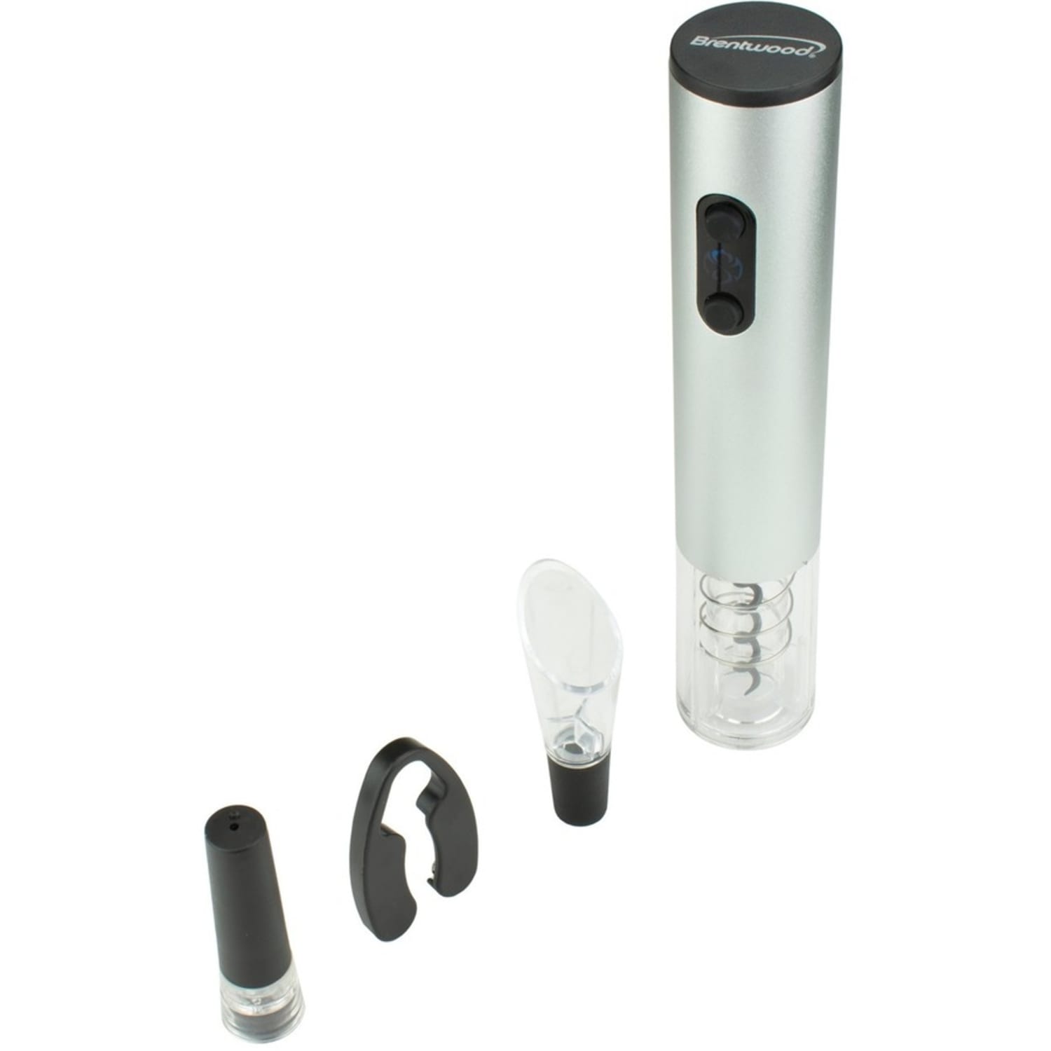 Brentwood Electric Wine Bottle Opener with Foil Cutter, Vacuum Stopper, and Aerator Pourer - LED Light, Foil Cutter, Portable - Silver - Image 5