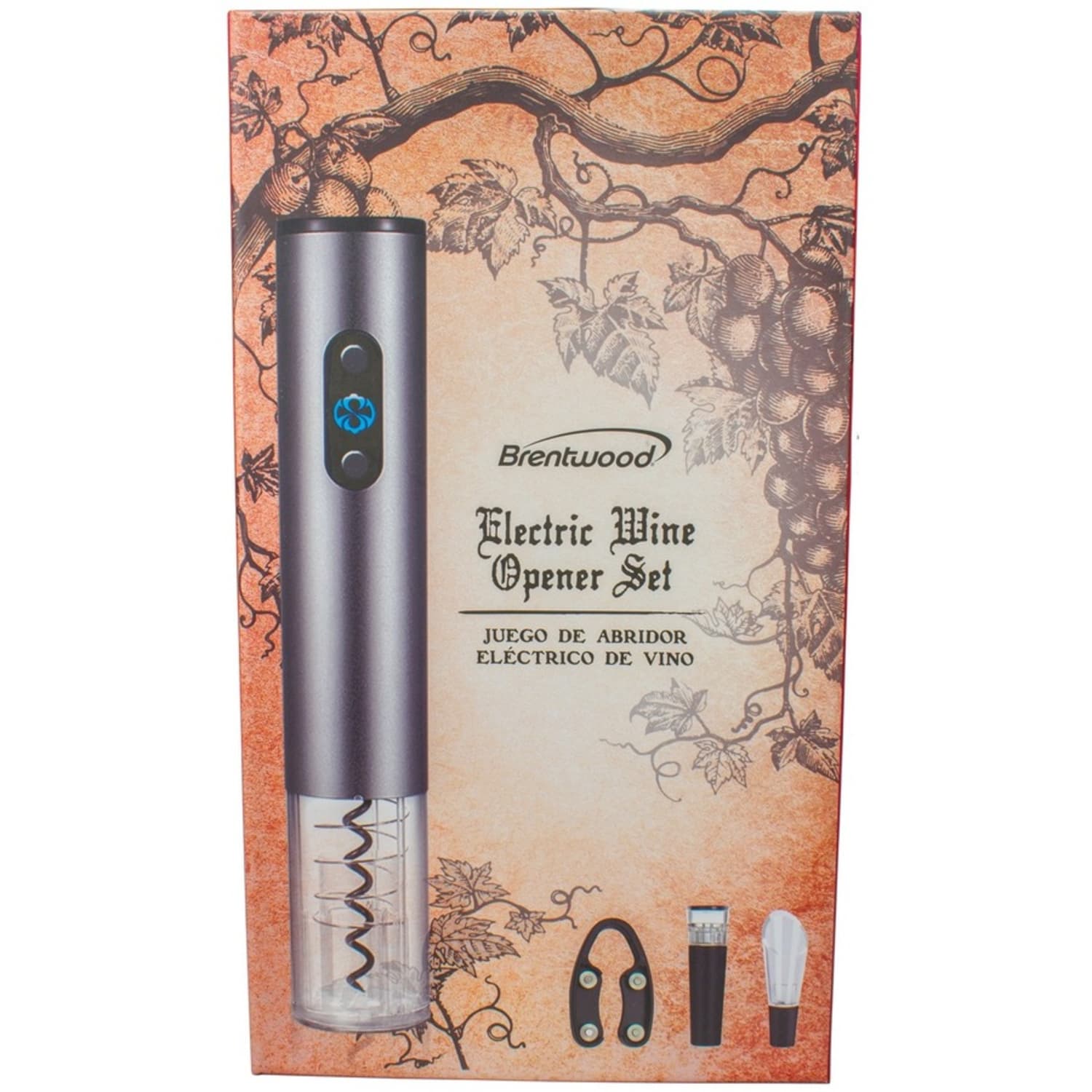 Brentwood Electric Wine Bottle Opener with Foil Cutter, Vacuum Stopper, and Aerator Pourer - LED Light, Foil Cutter, Portable - Silver - Image 6