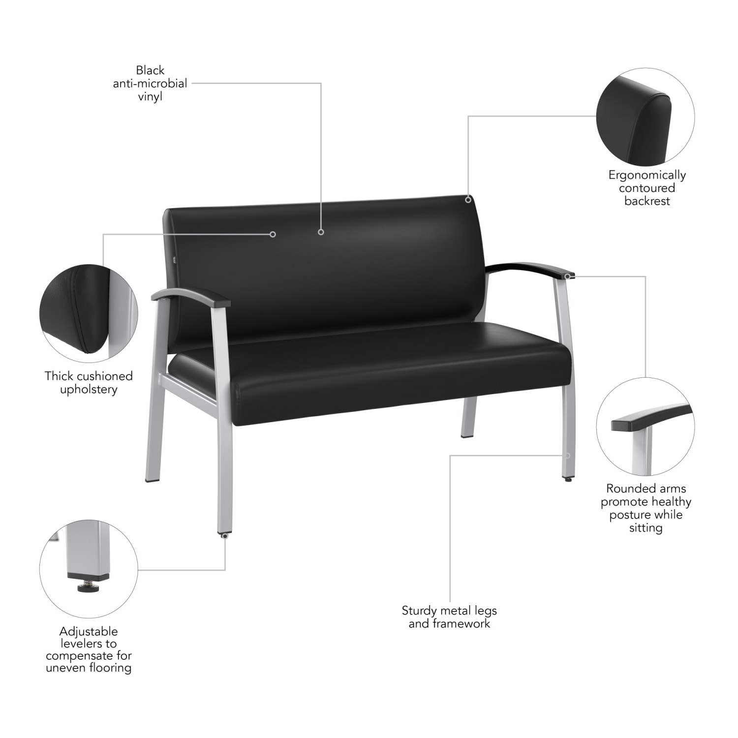 Bush Business Furniture Arrive Waiting Room Loveseat With Arms, Black, Standard Delivery - Image 5