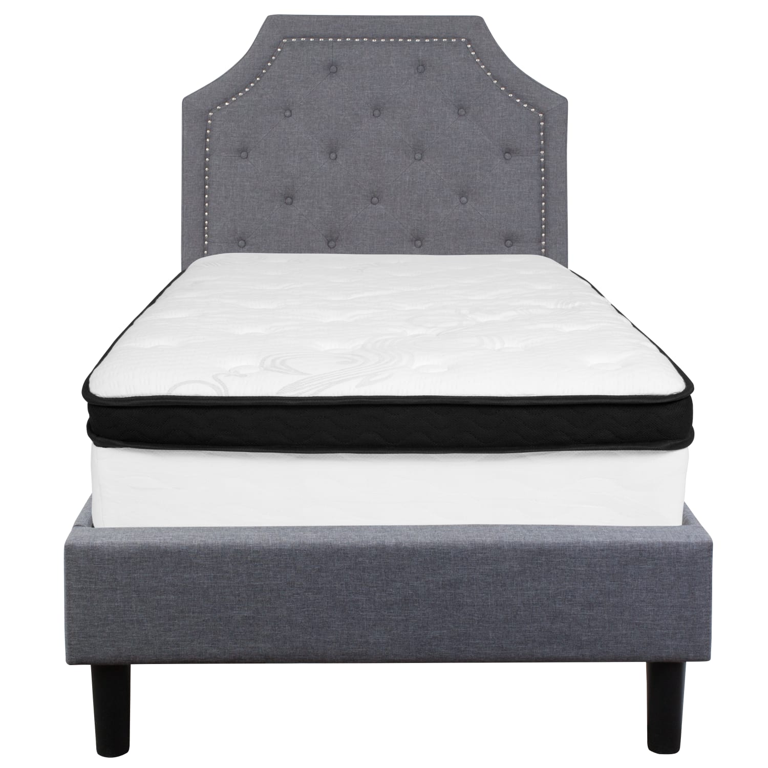 Flash Furniture Brighton Arched Tufted Upholstered Platform Bed And Memory Foam Pocket Spring Mattress, Twin, Light Gray - Image 5