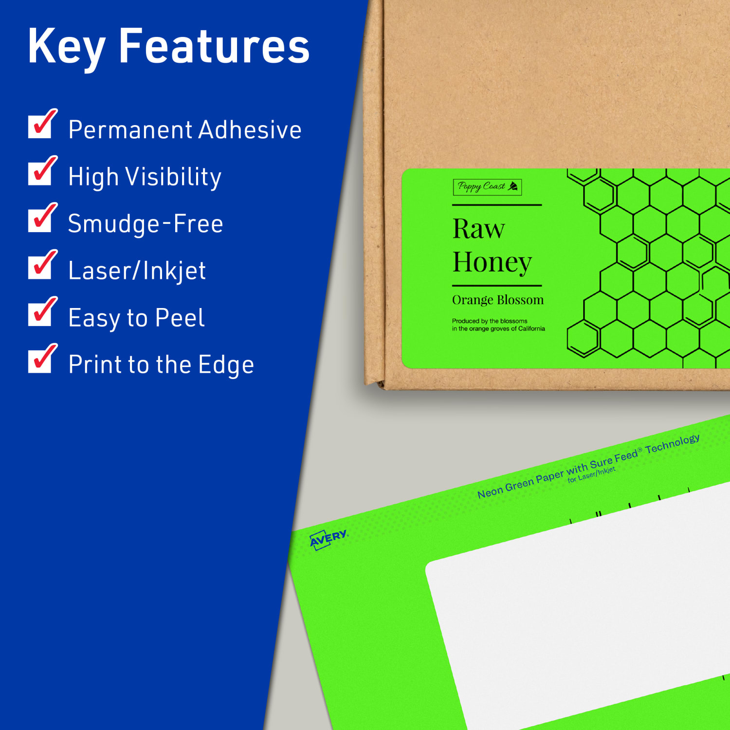 Avery Print-To-The-Edge Labels With Sure Feed Technology, 94249-NGP20, Rectangle, 3in x 6in, Matte Neon Green, Pack of 60 - Image 3