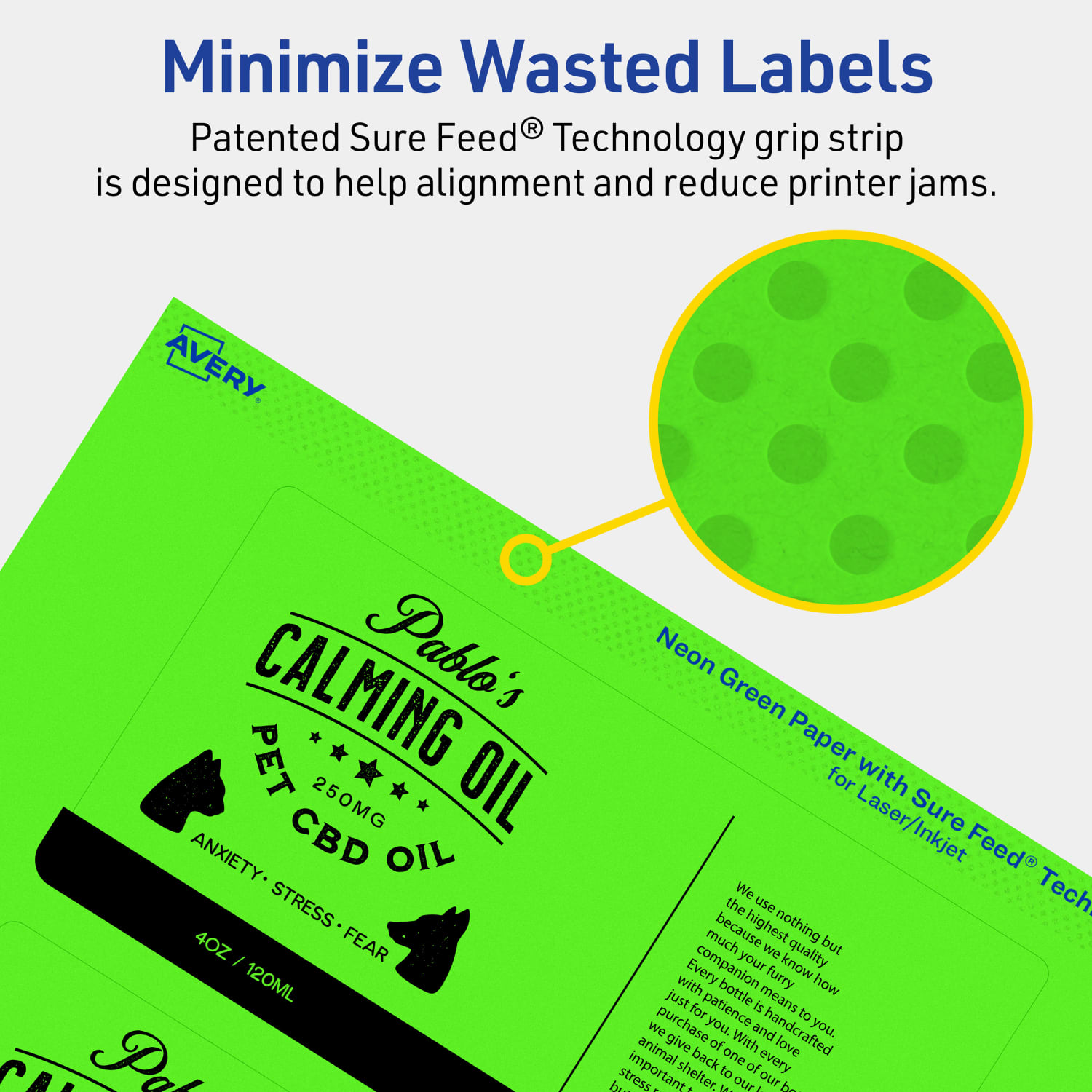 Avery Print-To-The-Edge Labels With Sure Feed Technology, 94249-NGP20, Rectangle, 3in x 6in, Matte Neon Green, Pack of 60 - Image 5