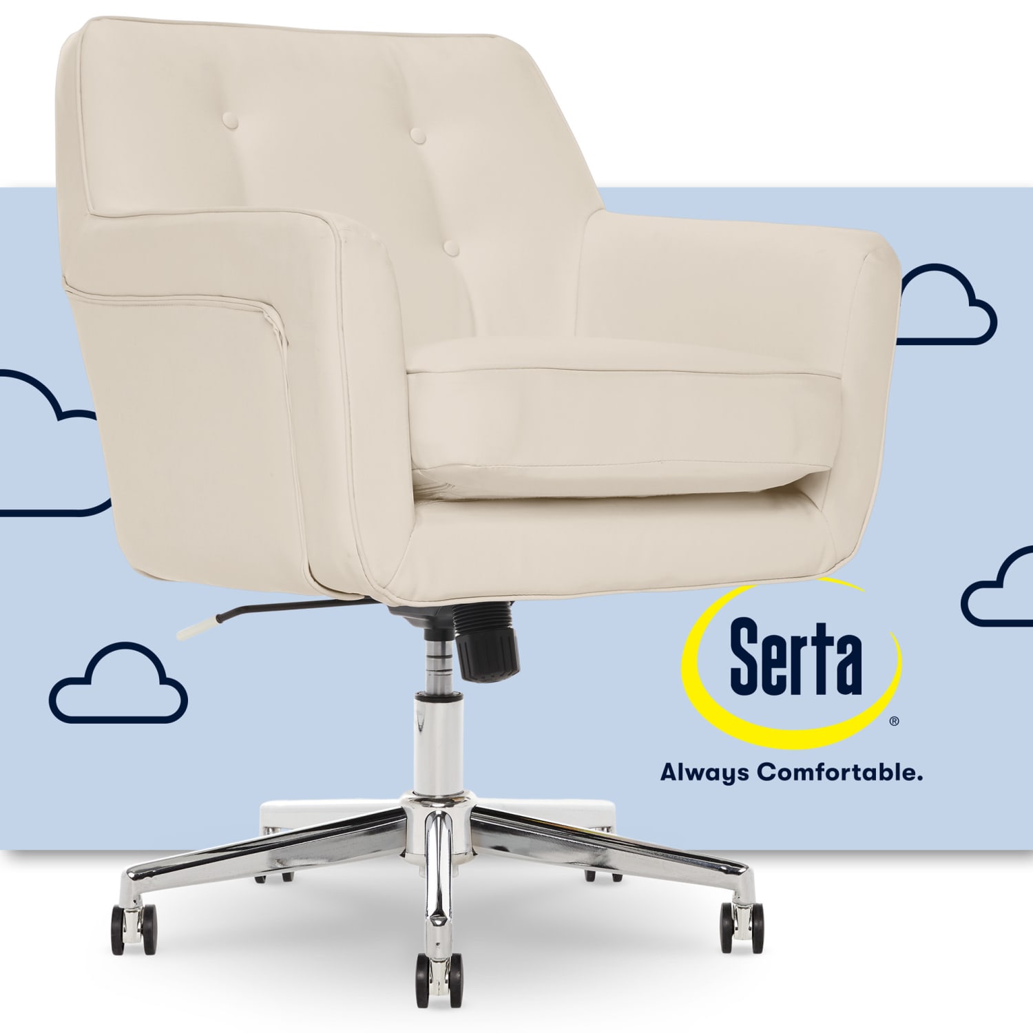 Serta Ashland Home Bonded Leather Mid-Back Office Chair, Cream/Chrome - Image 3