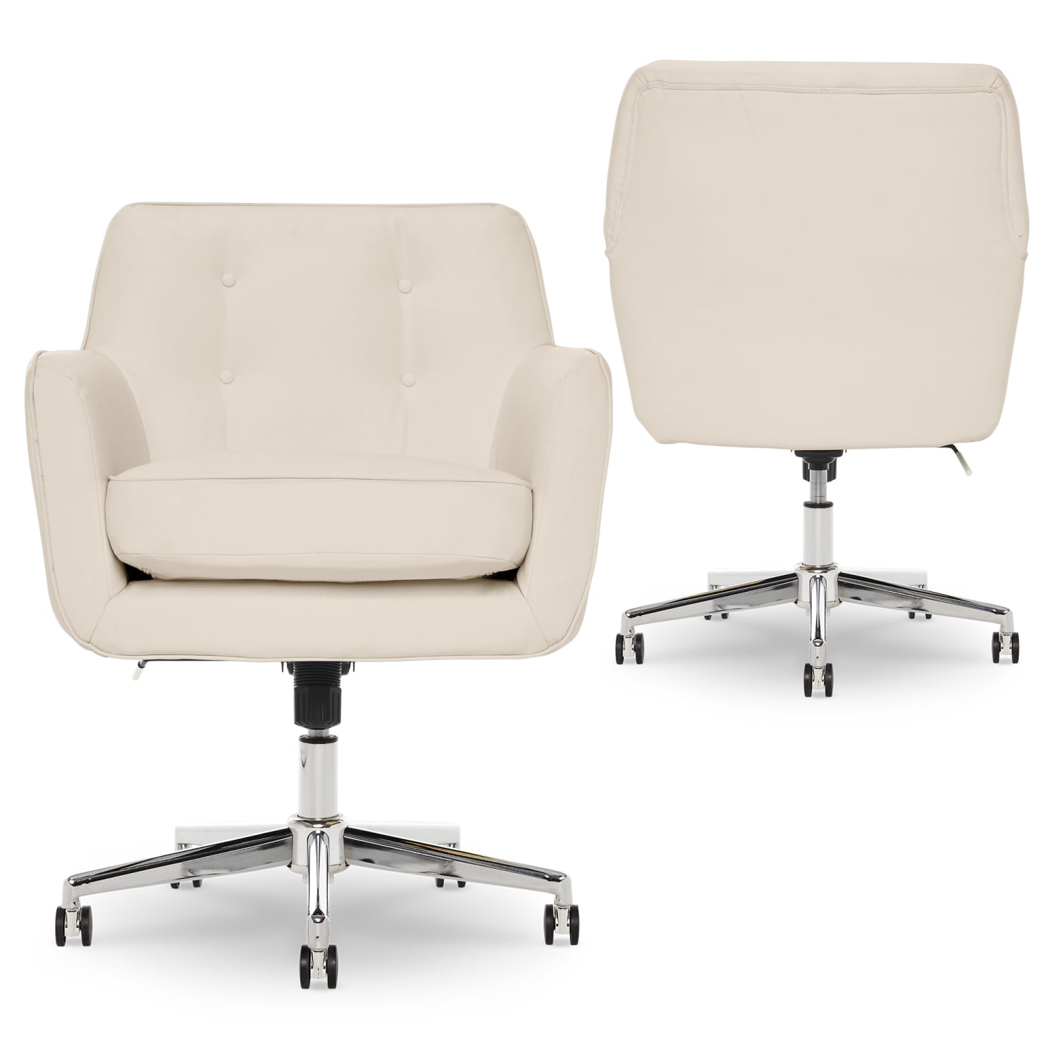 Serta Ashland Home Bonded Leather Mid-Back Office Chair, Cream/Chrome - Image 6