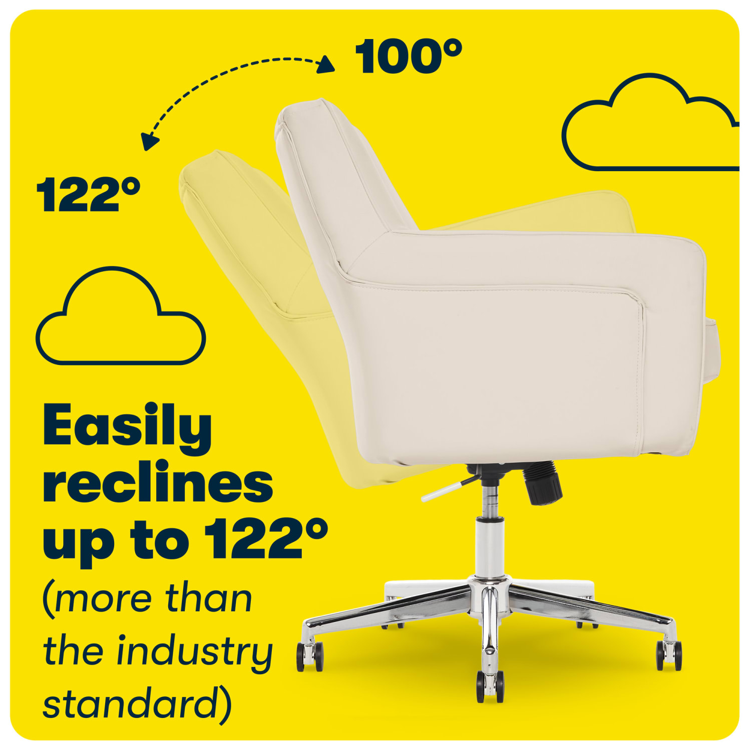 Serta Ashland Home Bonded Leather Mid-Back Office Chair, Cream/Chrome - Image 7