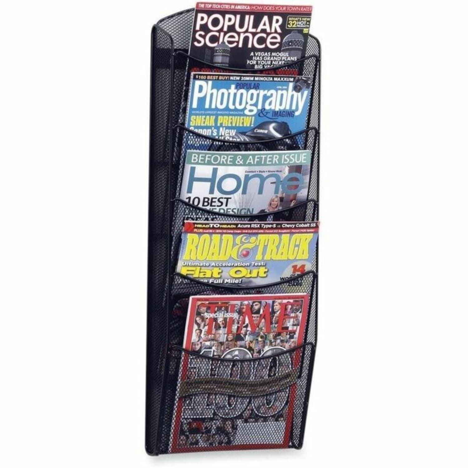 Safco 5-Pocket Mesh Magazine Rack, 28 1/3inH x 10 1/4inW x 3 1/2inD, Black - Image 3