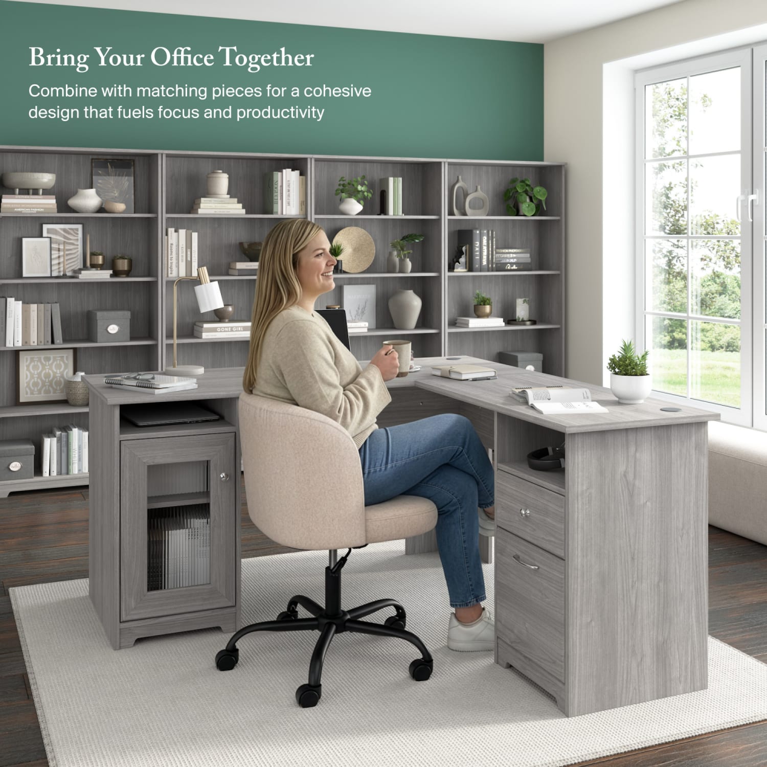 Bush Business Furniture Cabot 60inW L-Shaped Corner Desk, Modern Gray, Standard Delivery - Image 4