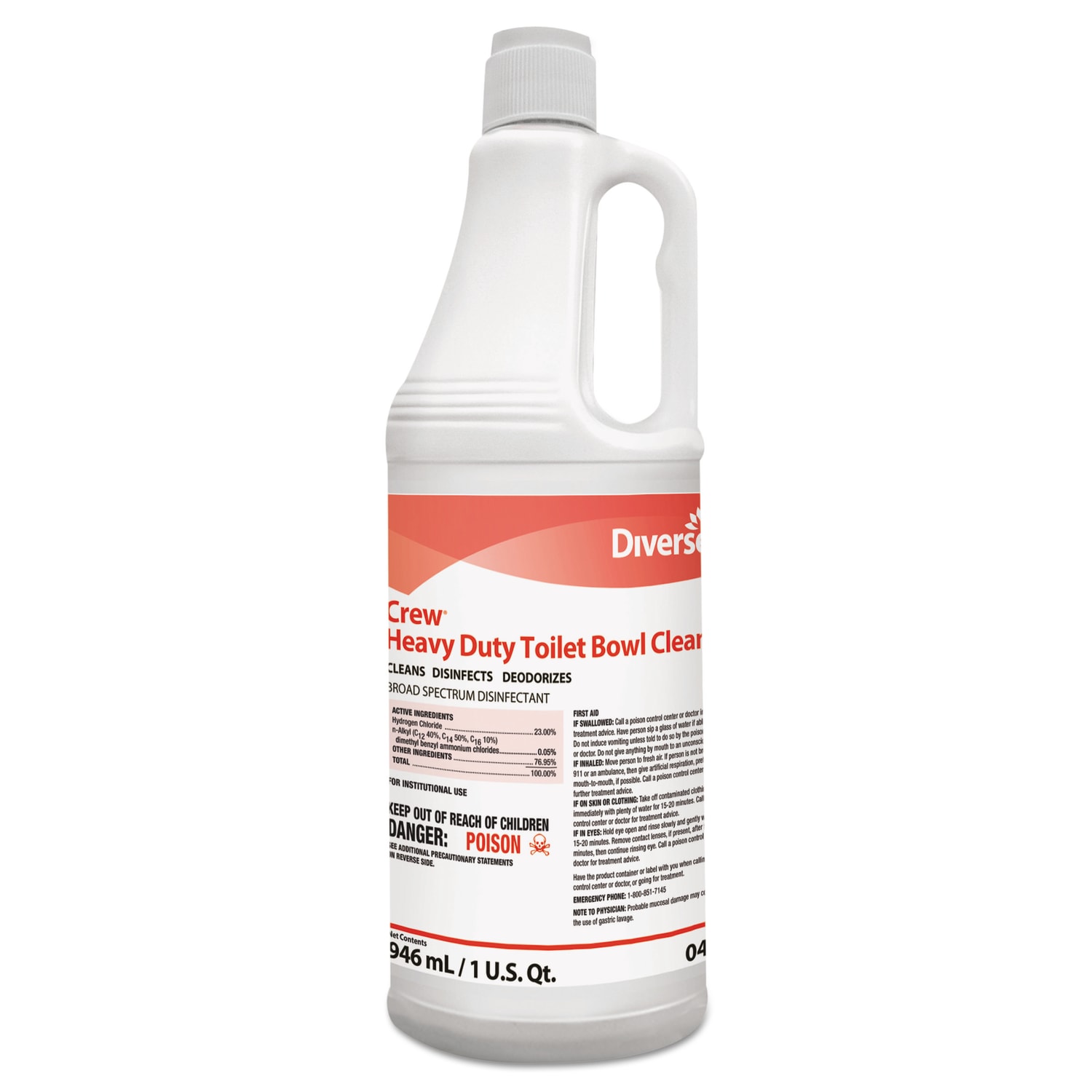 Diversey Crew Heavy-Duty Toilet Bowl Cleaner, Minty Scent, 32 Oz Bottle, Case Of 12