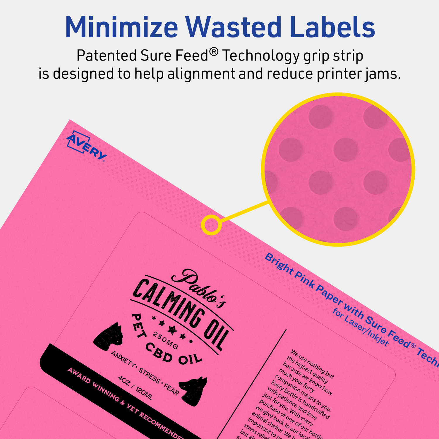 Avery Print-To-The-Edge Labels With Sure Feed Technology And Easy Peel, 94213-BPP20, Rectangle, 3in x 5in, Matte Bright Pink, Pack of 60 - Image 5