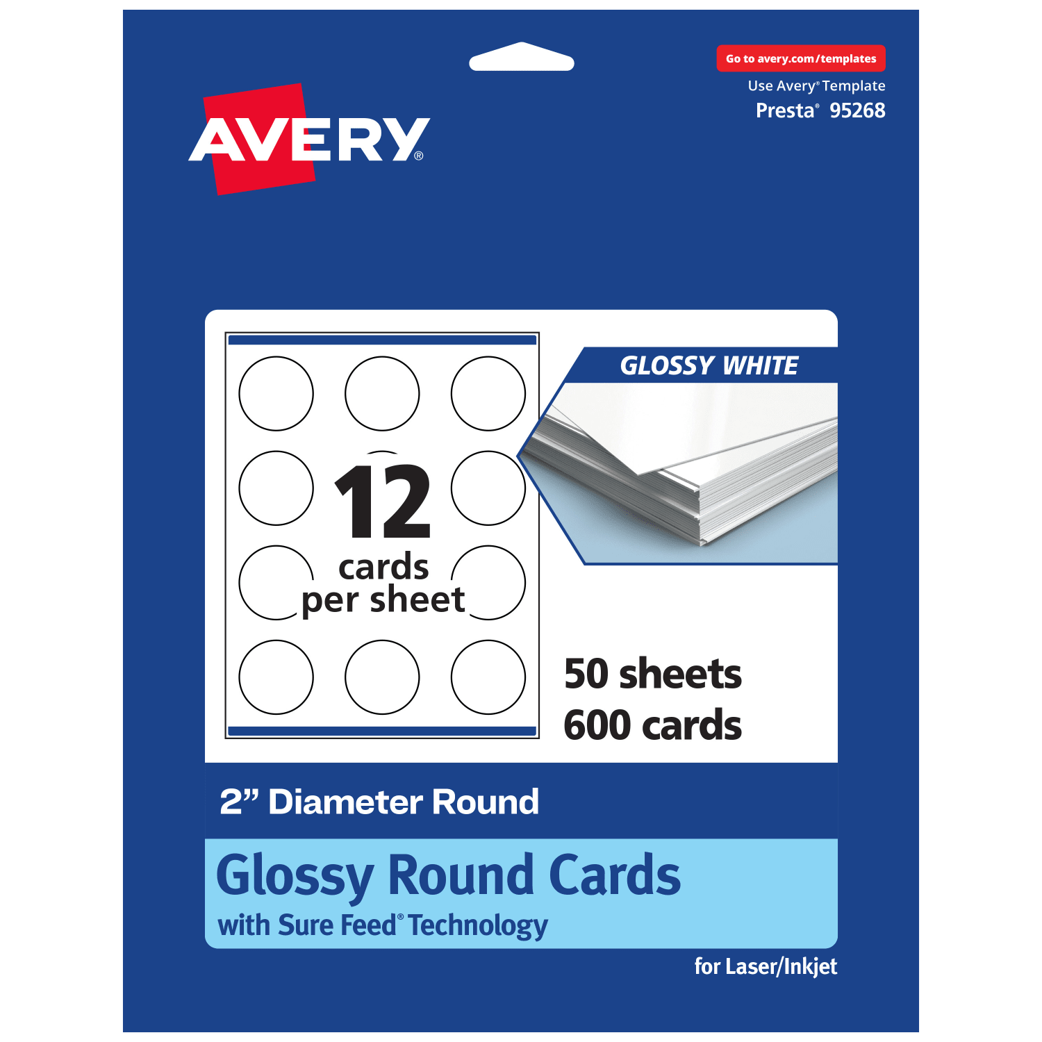 Avery Printable Business Cards With Sure Feed Technology, 95268-GWC50, Round, 2in Diameter, Glossy White, Pack Of 600 - Image 3