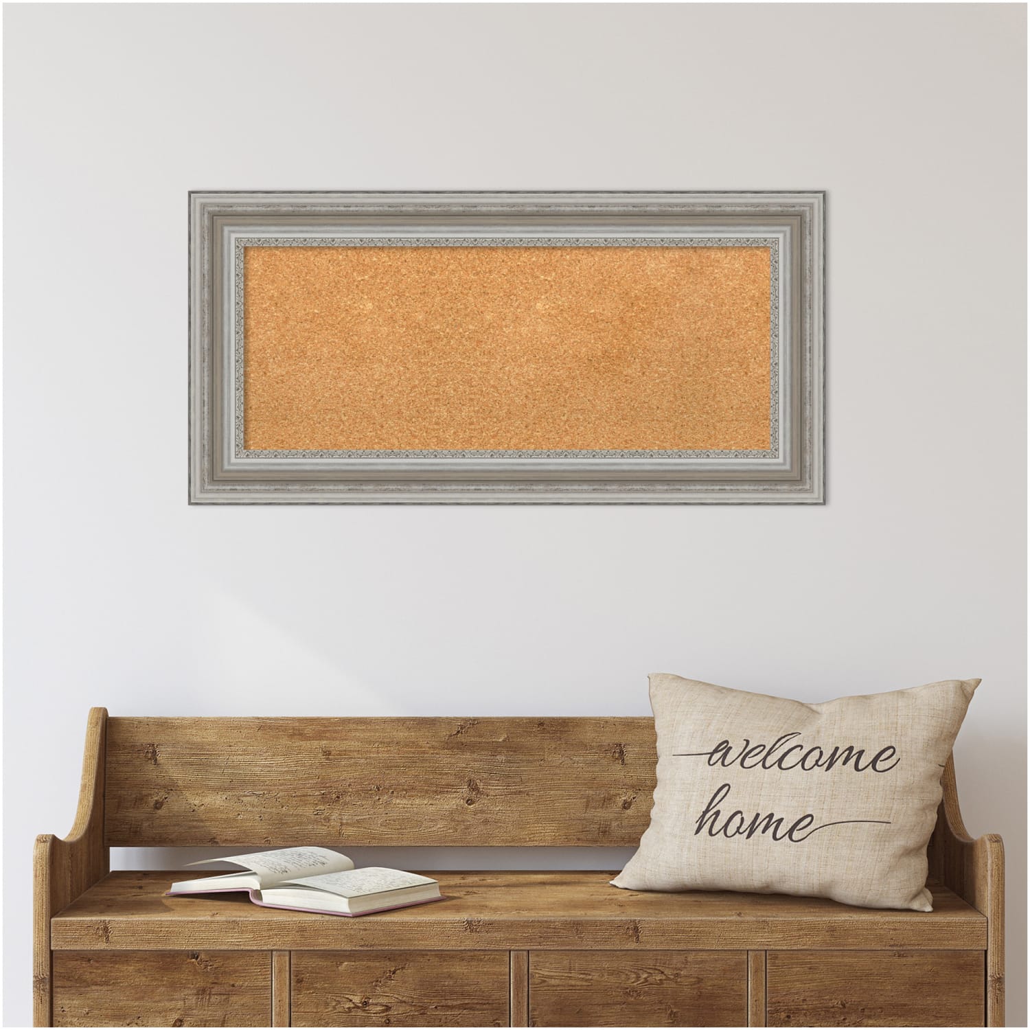 Amanti Art Non-Magnetic Cork Bulletin Board, 36in x 18in, Natural, Parlor Silver Plastic Frame - Image 4