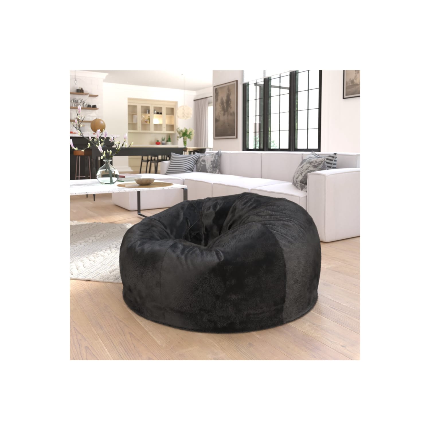 Flash Furniture Oversized Bean Bag Chair For Kids And Adults Black Furry PopularChairscom Flash Furniture Oversized Bean Bag Chair For Kids And Adults Black Furry PopularChairscom
