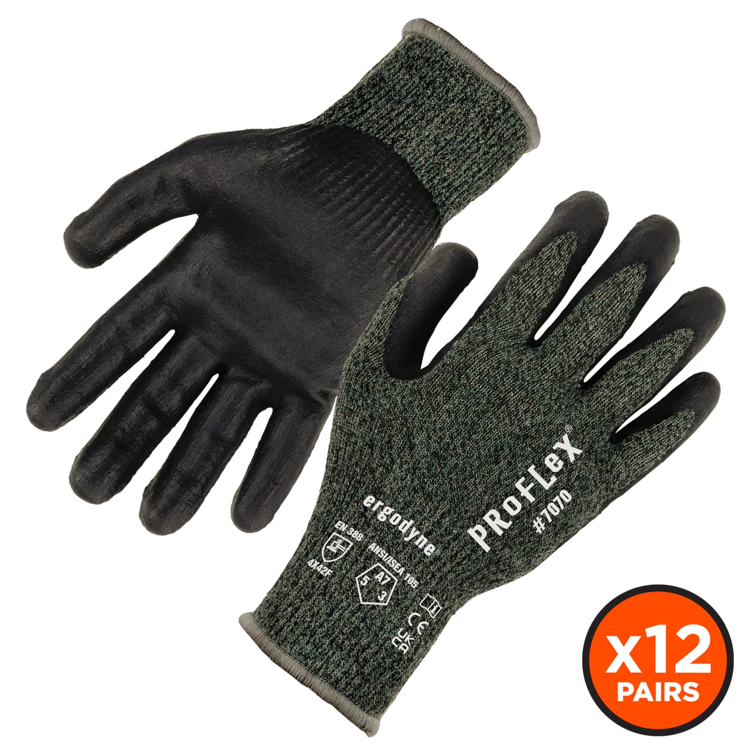 Ergodyne Proflex 7070-12PR Nitrile-Coated Cut-Resistant Gloves, Green, Medium, Set Of 12 Pairs - Image 3