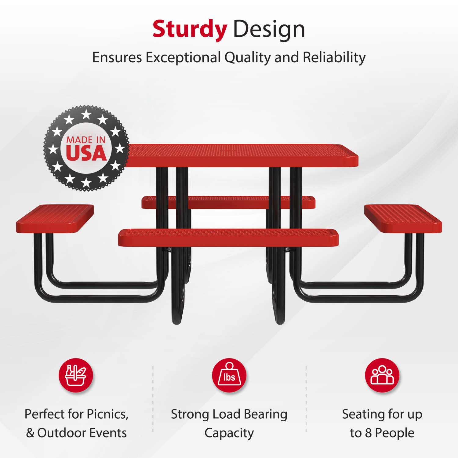 Leisure Craft Square Outdoor Picnic Table, 29-1/4inH x 80inW x 80inD, Black/Red - Image 3