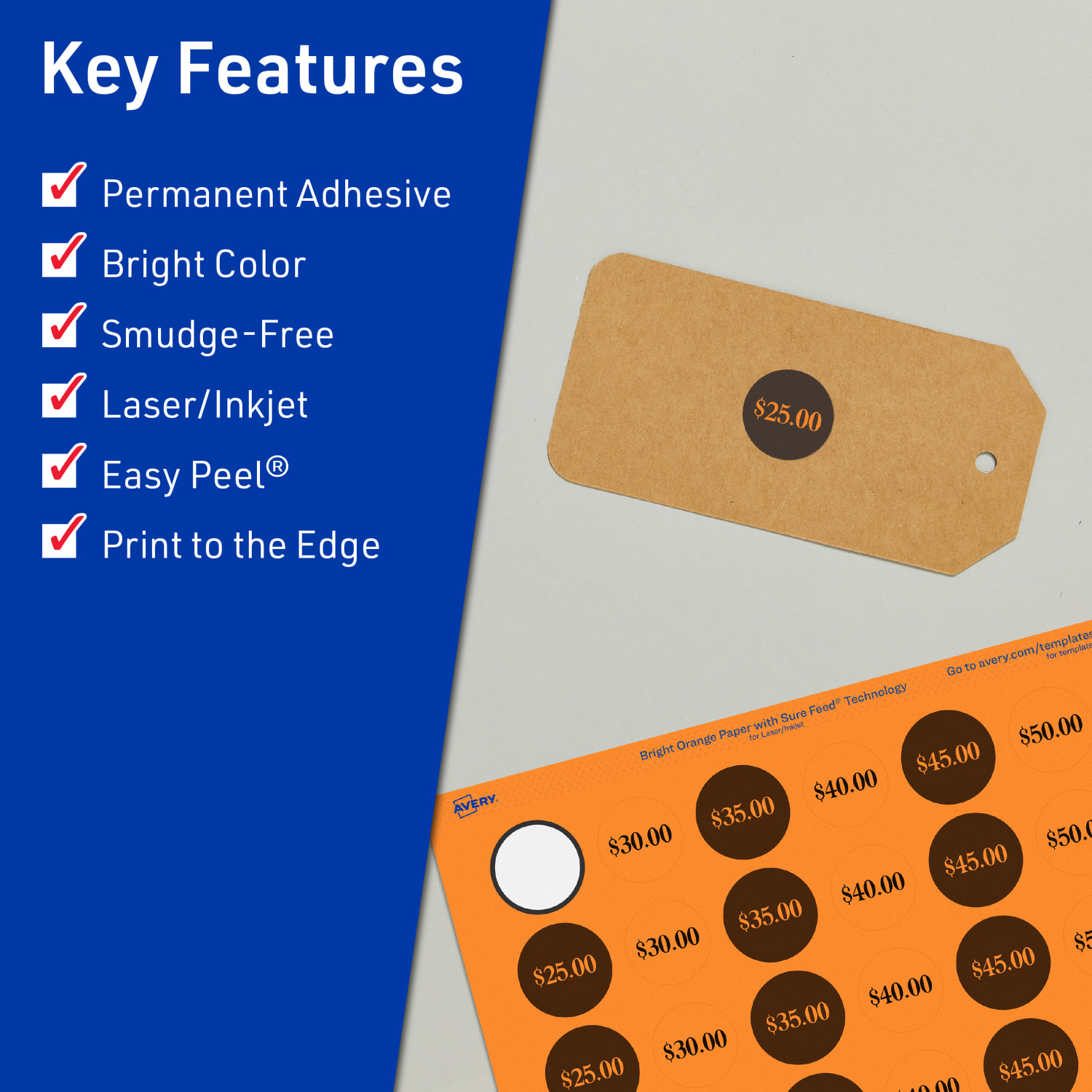 Avery Print-To-The-Edge Labels With Sure Feed Technology And Easy Peel Label Feature, 94505-BOP20, Round, 1-1/4in, Matte Bright Orange, Pack of 600 - Image 3