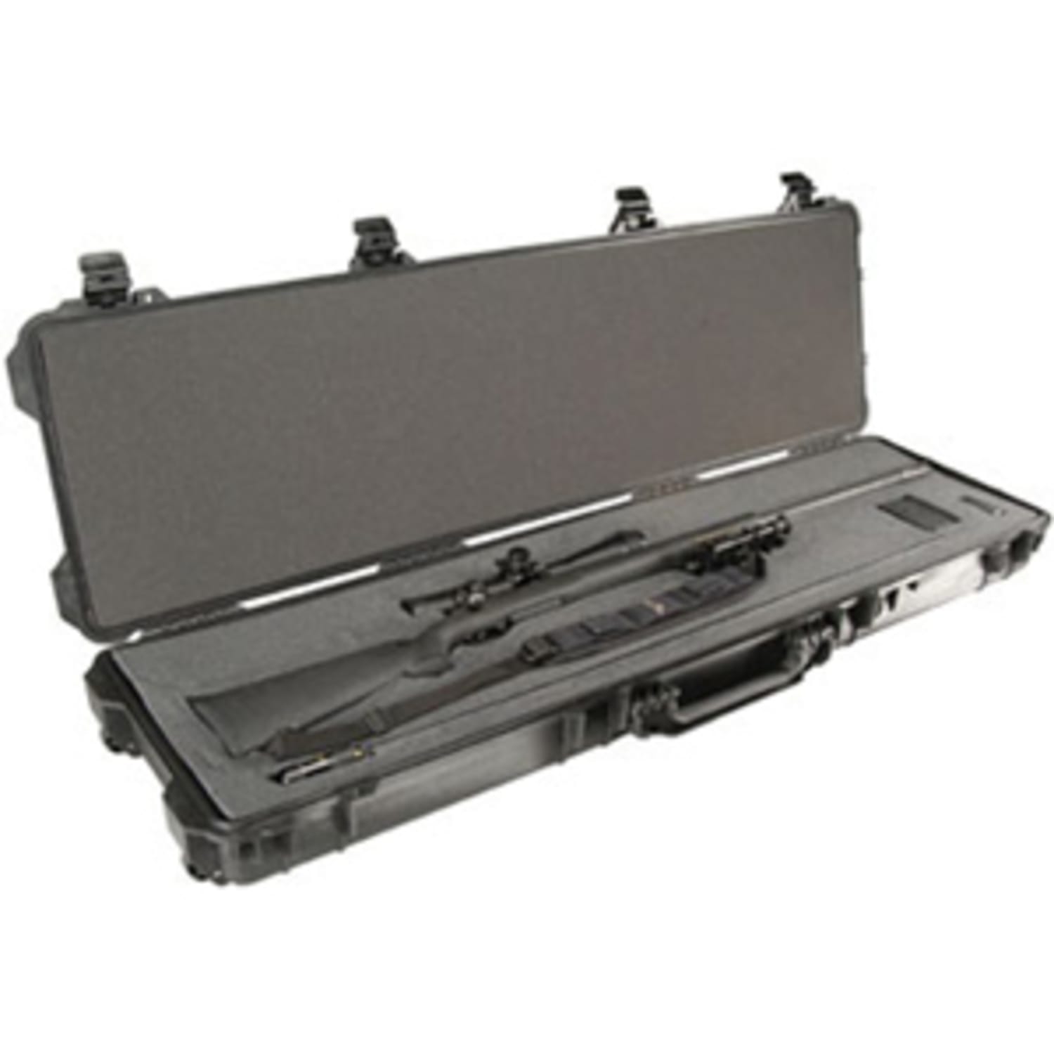 Pelican 1750 Long Rifle Gun Case with Foam - Internal Dimensions: 50.50in Width x 13.50in Depth x 5.25in Height - External Dimensions: 53in Width x 16in Depth x 6.1in Height - Double Throw Latch Closure - Heavy Duty - Copolymer - Black - For Military - Image 3
