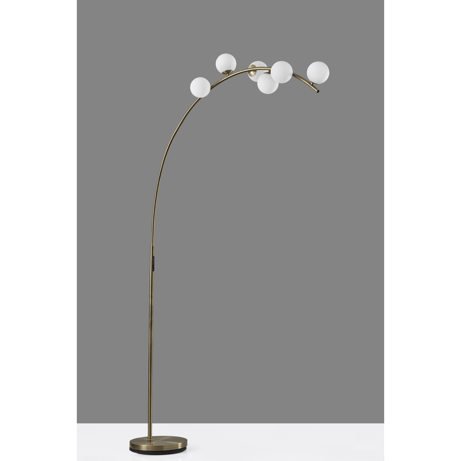Adesso Ronan LED 6-Light Arc Floor Lamp With Smart Switch, 78inH, Matte White Opal Glass Shade/Antique Brass Base - Image 3