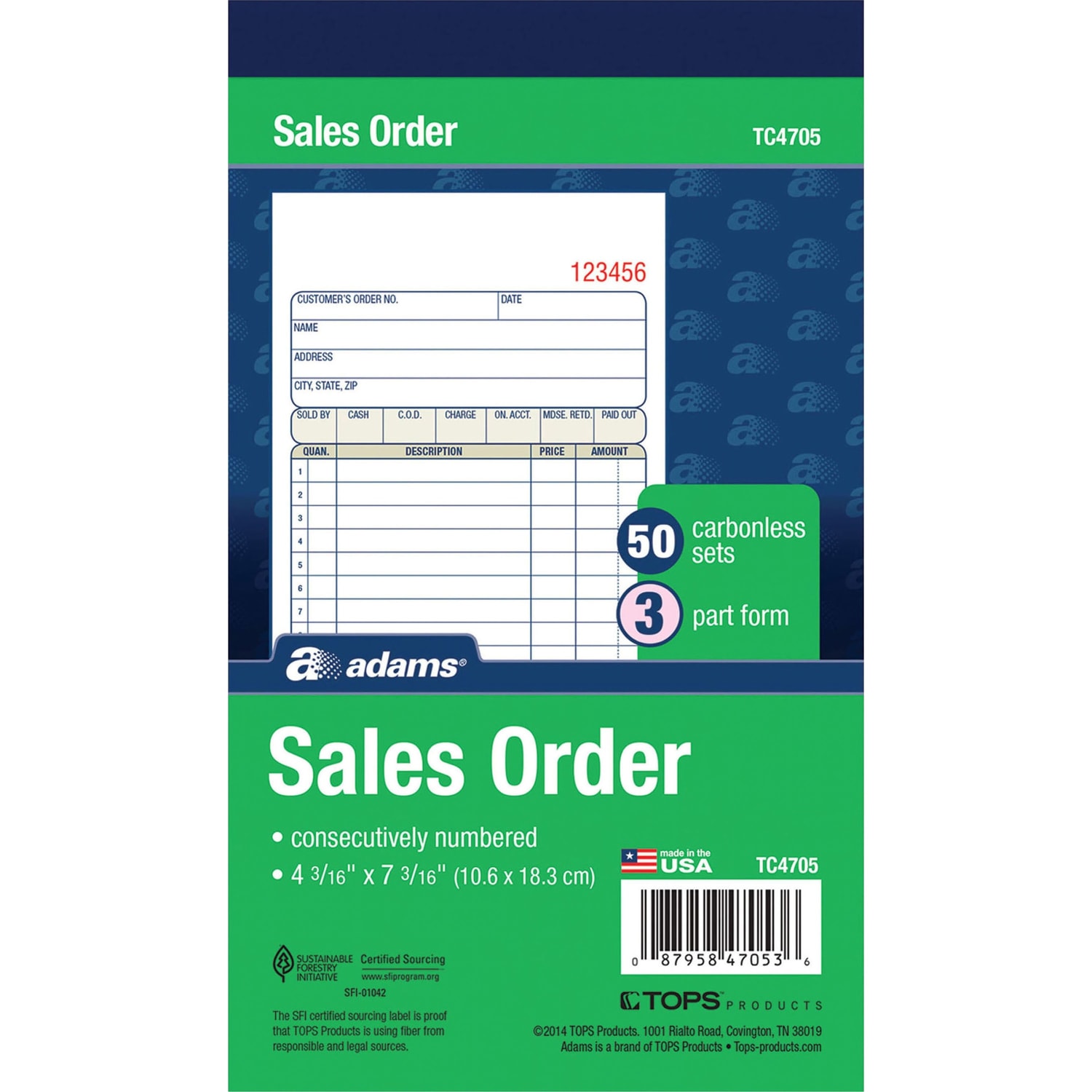 Adams Carbonless 3-part Sales Order Books - 50 Sheet(s) - 3 Part - Carbonless Copy - 4.18in x 7.18in Sheet Size - White, Canary, Pink - Assorted Sheet(s) - 1 Each - Image 3