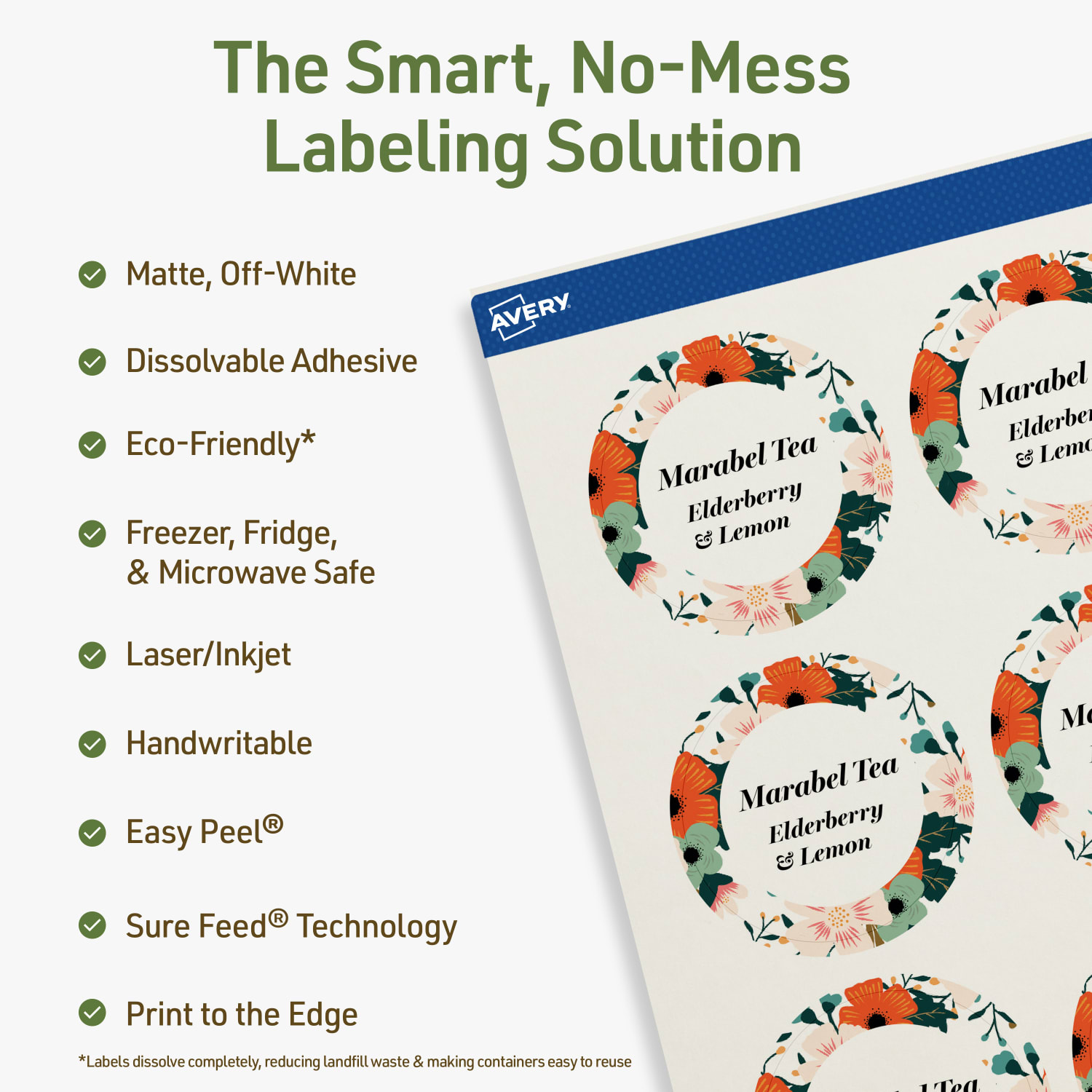 Avery Print-to-the-Edge Dissolvable Labels With Sure Feed Technology, 94501-DWMP5, Round, 2in, Matte Off-White, Pack Of 60 - Image 3