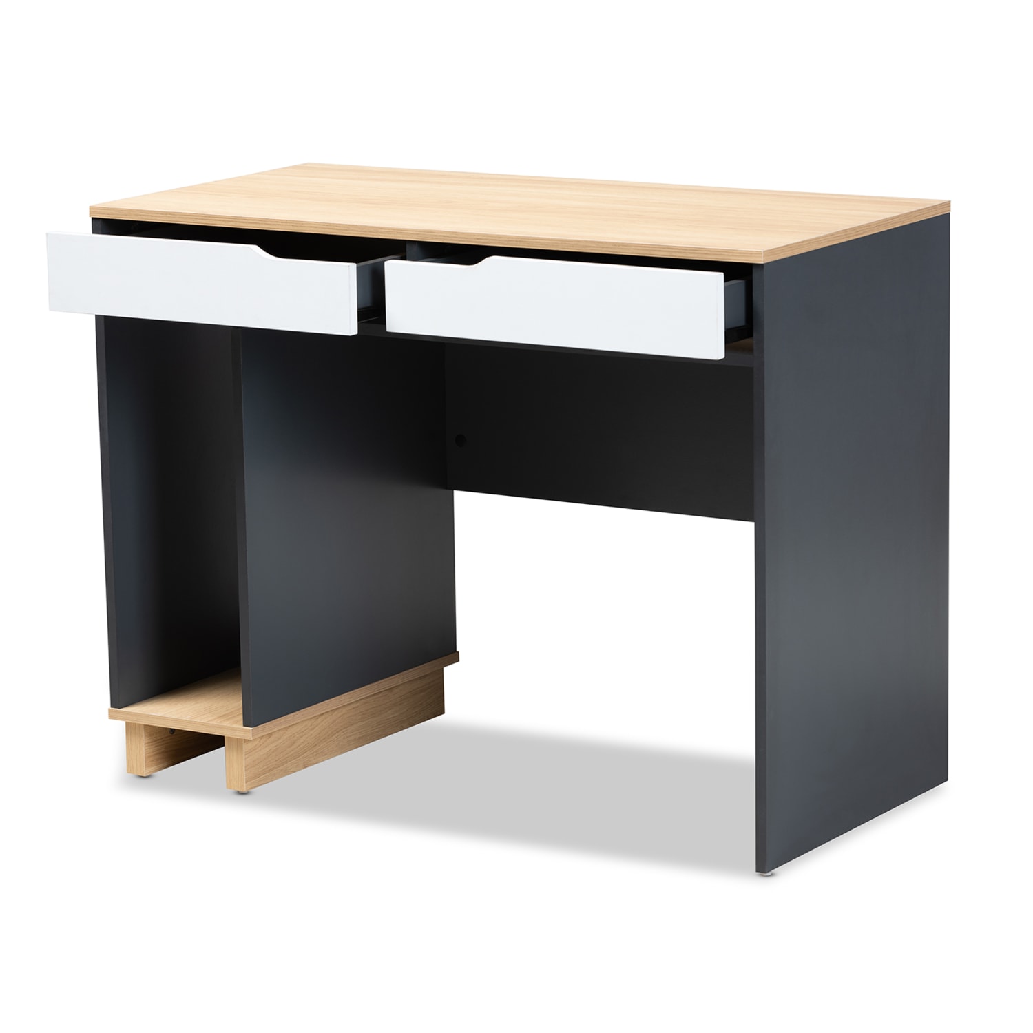 Baxton Studio 40inW Mid-Century Modern Computer Desk, Gray/Oak/White - Image 3