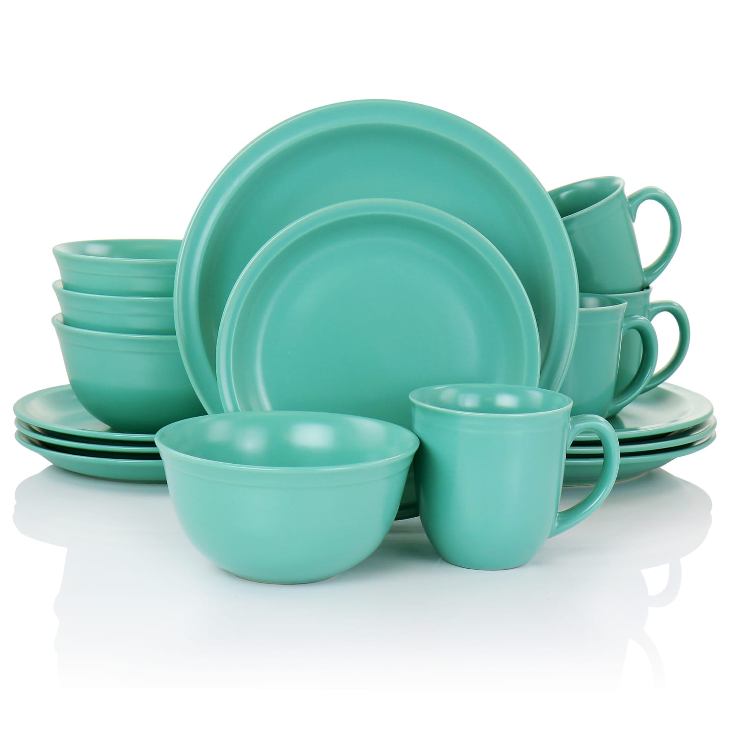 Gibson Home 16-Piece Siam Stoneware Dinnerware Set, Green - Image 3