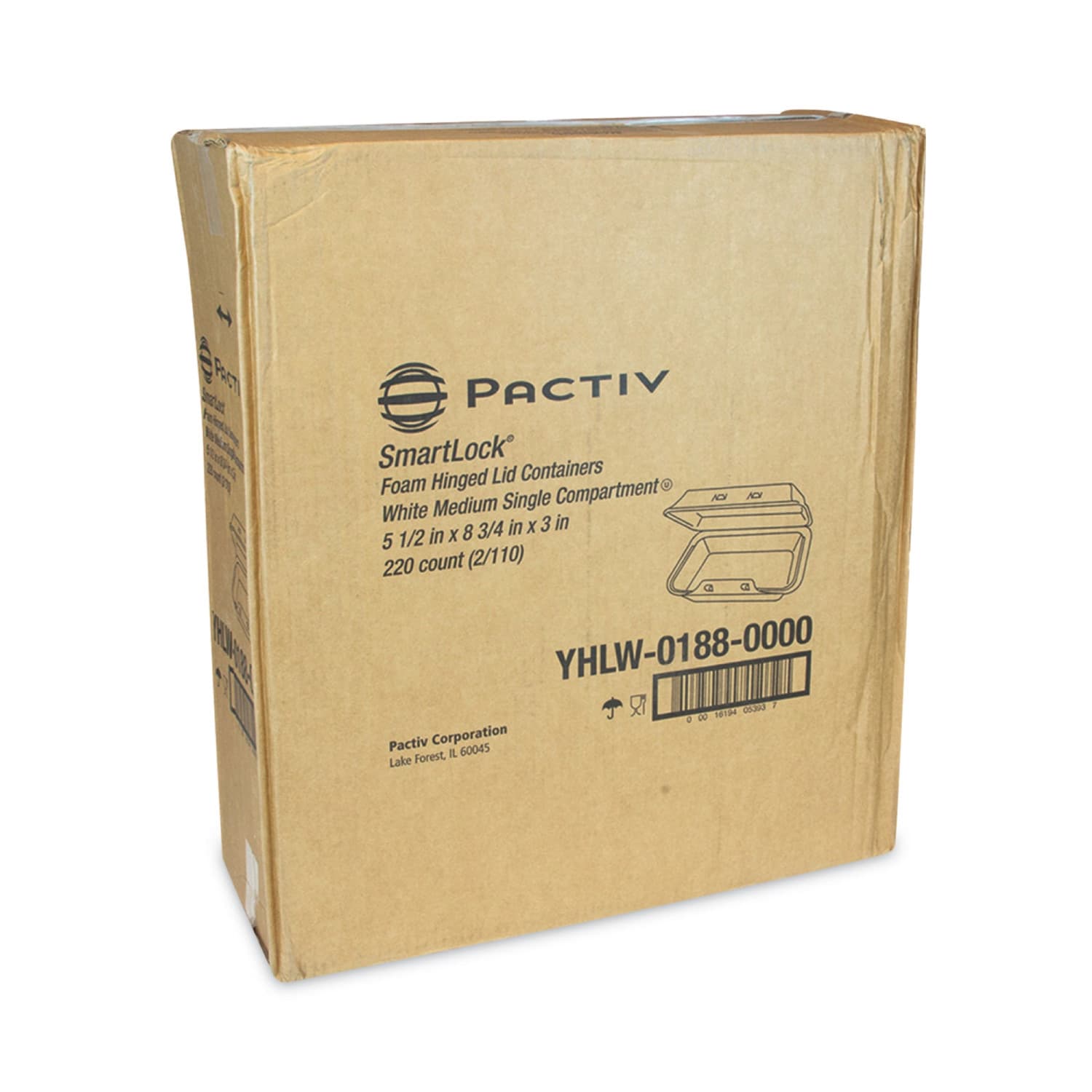Pactiv Evergreen SmartLock Foam Hinged Lid Containers, Medium, 3inH x 8-3/4inW x 5-1/2inD, White, Carton Of 220 Containers - Image 3