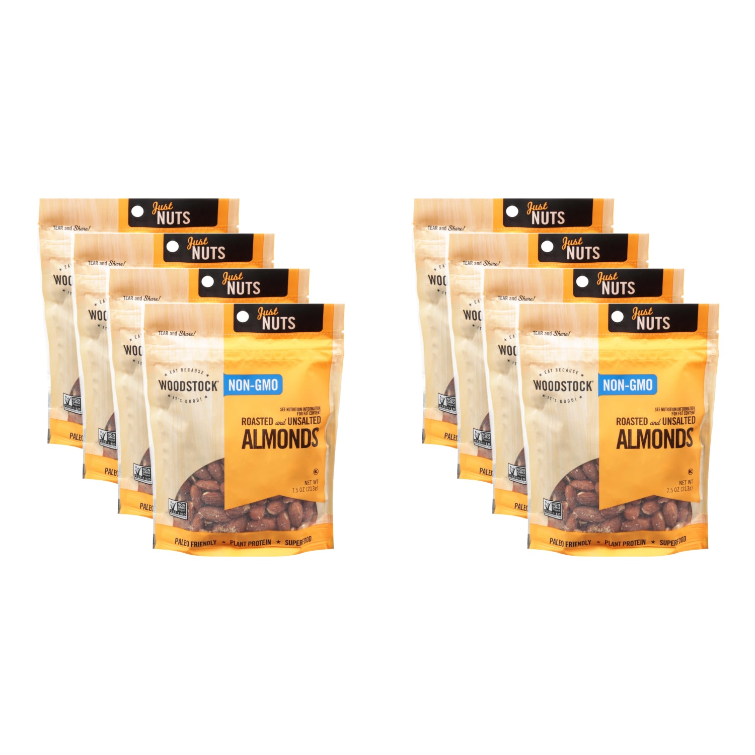 Woodstock Foods Non-GMO Almonds, Roasted And Unsalted, 7.5 Oz, Total Qty 8 - Image 5