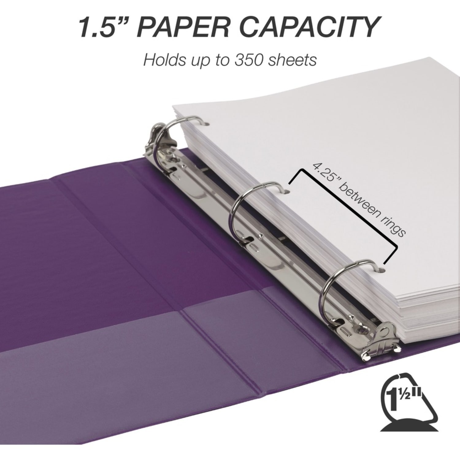 Samsill Durable 1.5 Inch Binder, , D Ring Customizable Clear View Binder, Fashion Assortment, 4 Pack, Each Holds 350 Page (MP46459) - 1 1/2in Binder Capacity - 350 Sheet Capacity - D-Ring Fastener(s) - Chipboard, Polypropylene - Assorted - Recycled - Image 5