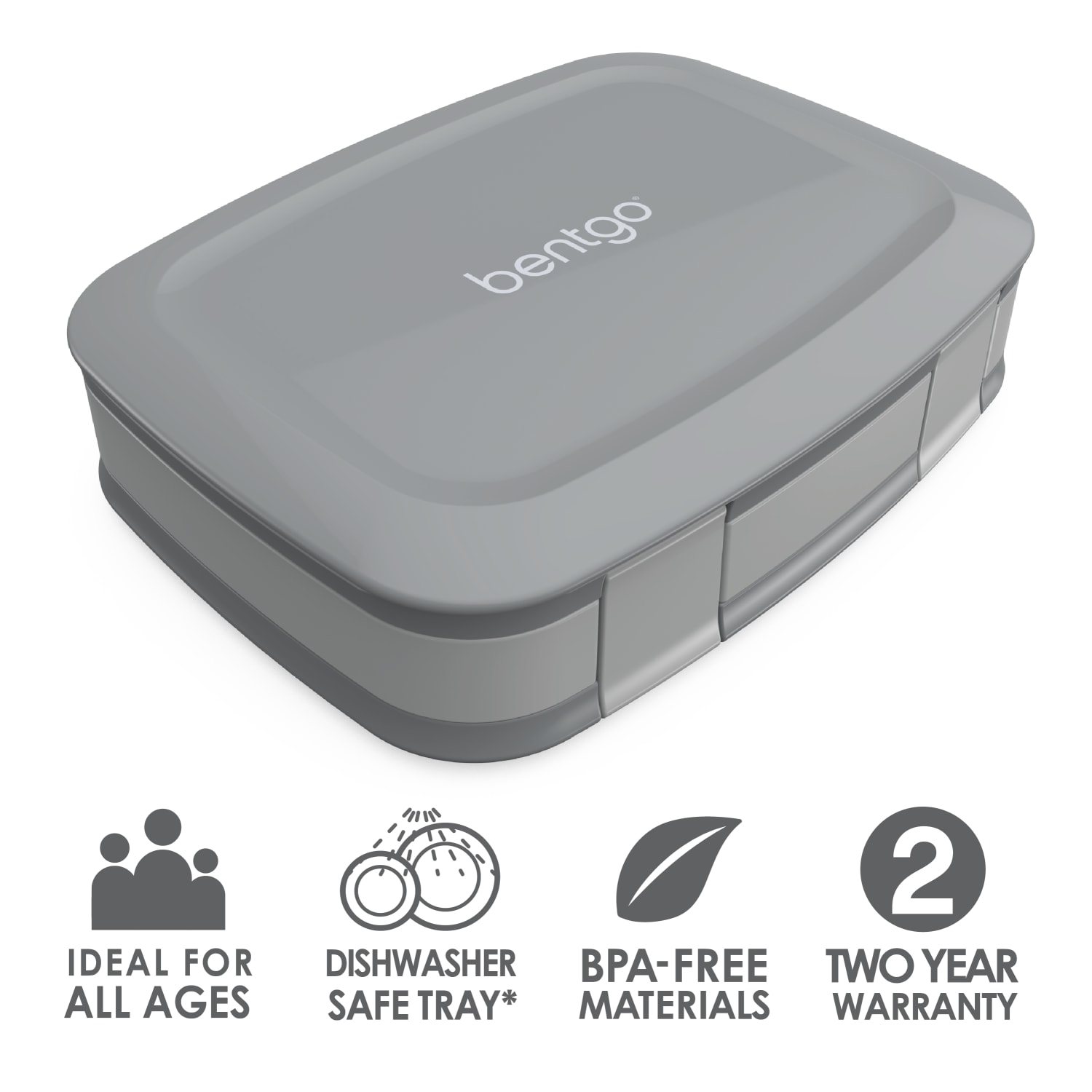 Bentgo Fresh 4-Compartment Bento-Style Lunch Box, 2-7/16inH x 7inW x 9-1/4inD, Gray - Image 3