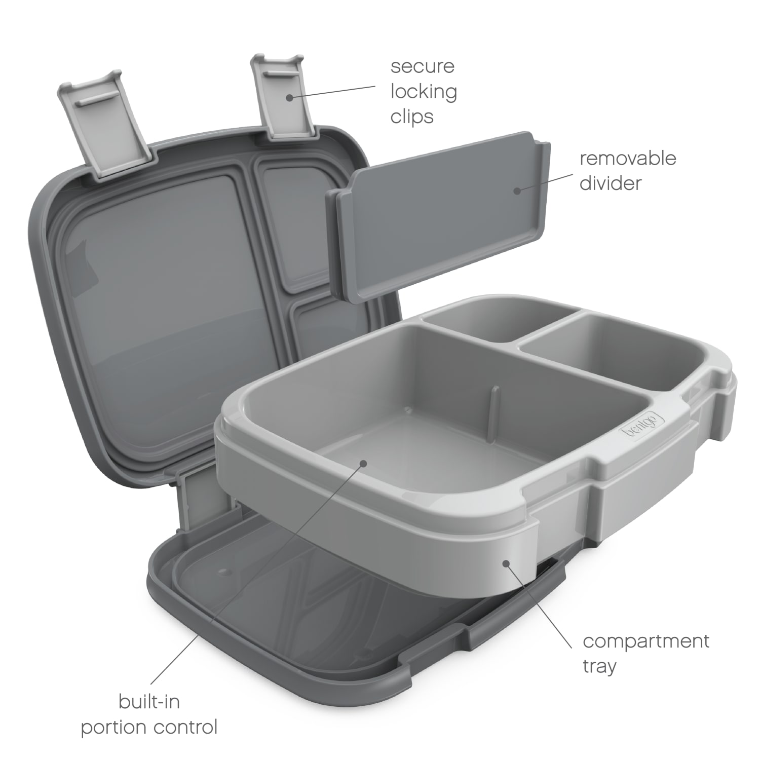 Bentgo Fresh 4-Compartment Bento-Style Lunch Box, 2-7/16inH x 7inW x 9-1/4inD, Gray - Image 4