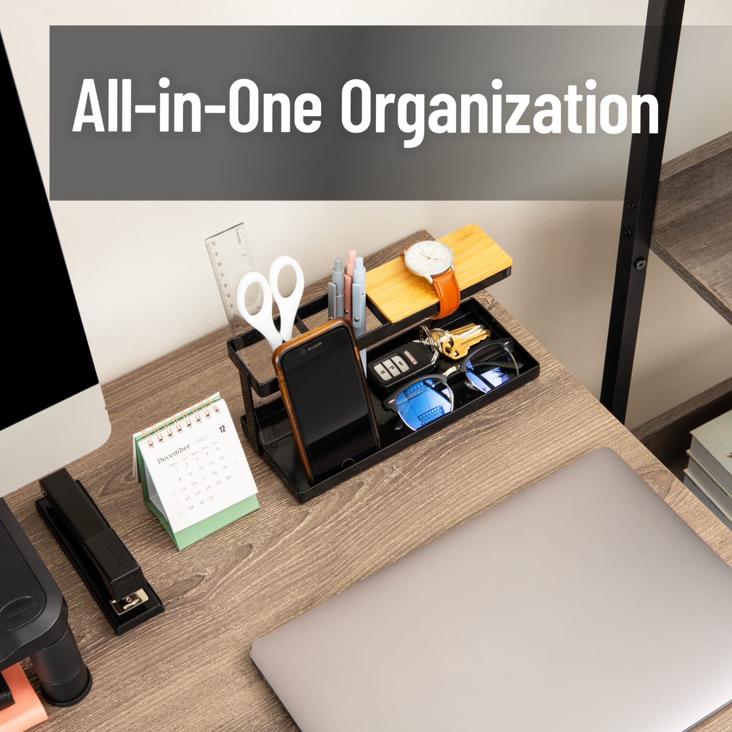 Mind Reader Desktop Dock Tray Organizer, 4-1/2inH x 4inW x 9-3/4inD, Black, Total Qty 1 - Image 3