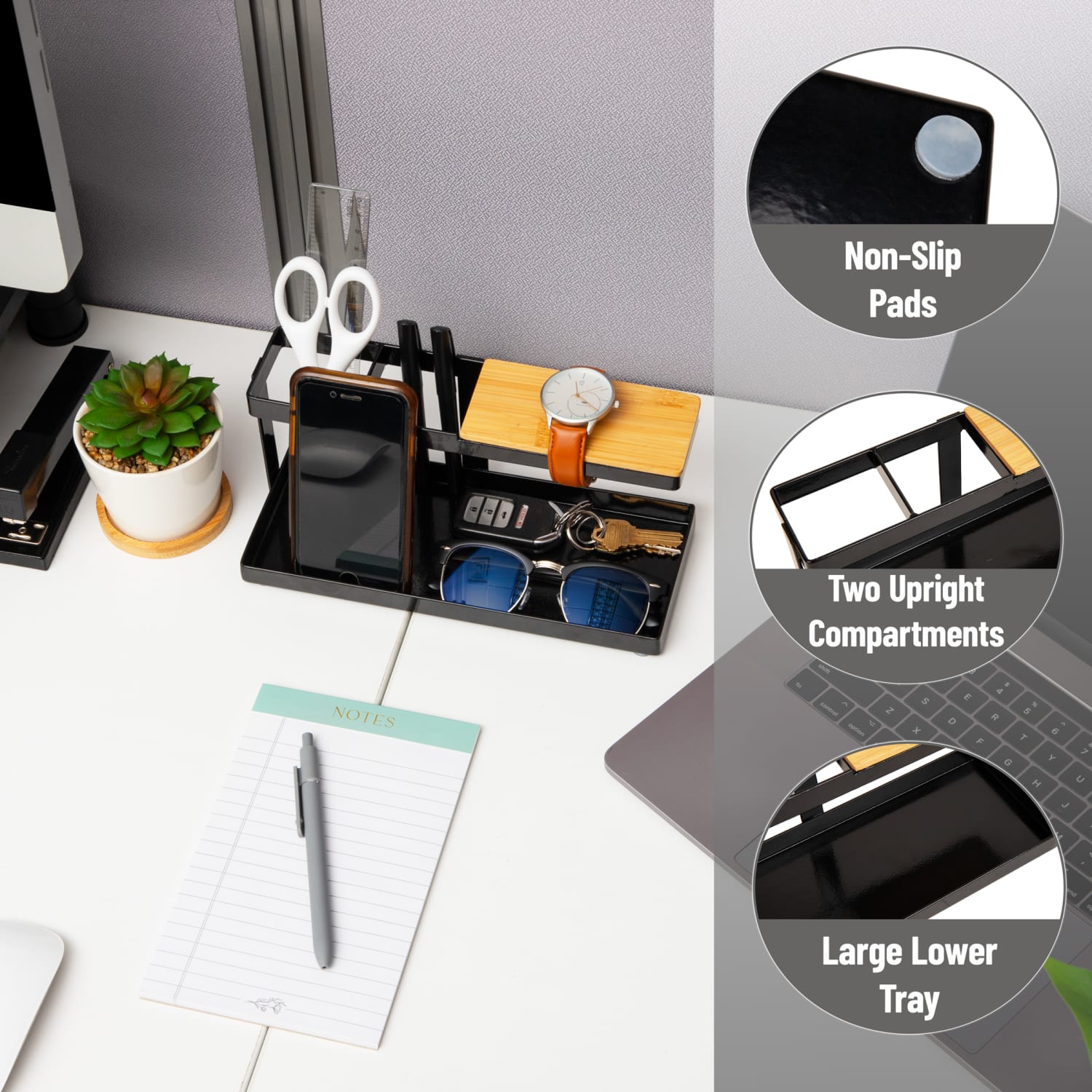 Mind Reader Desktop Dock Tray Organizer, 4-1/2inH x 4inW x 9-3/4inD, Black, Total Qty 1 - Image 5