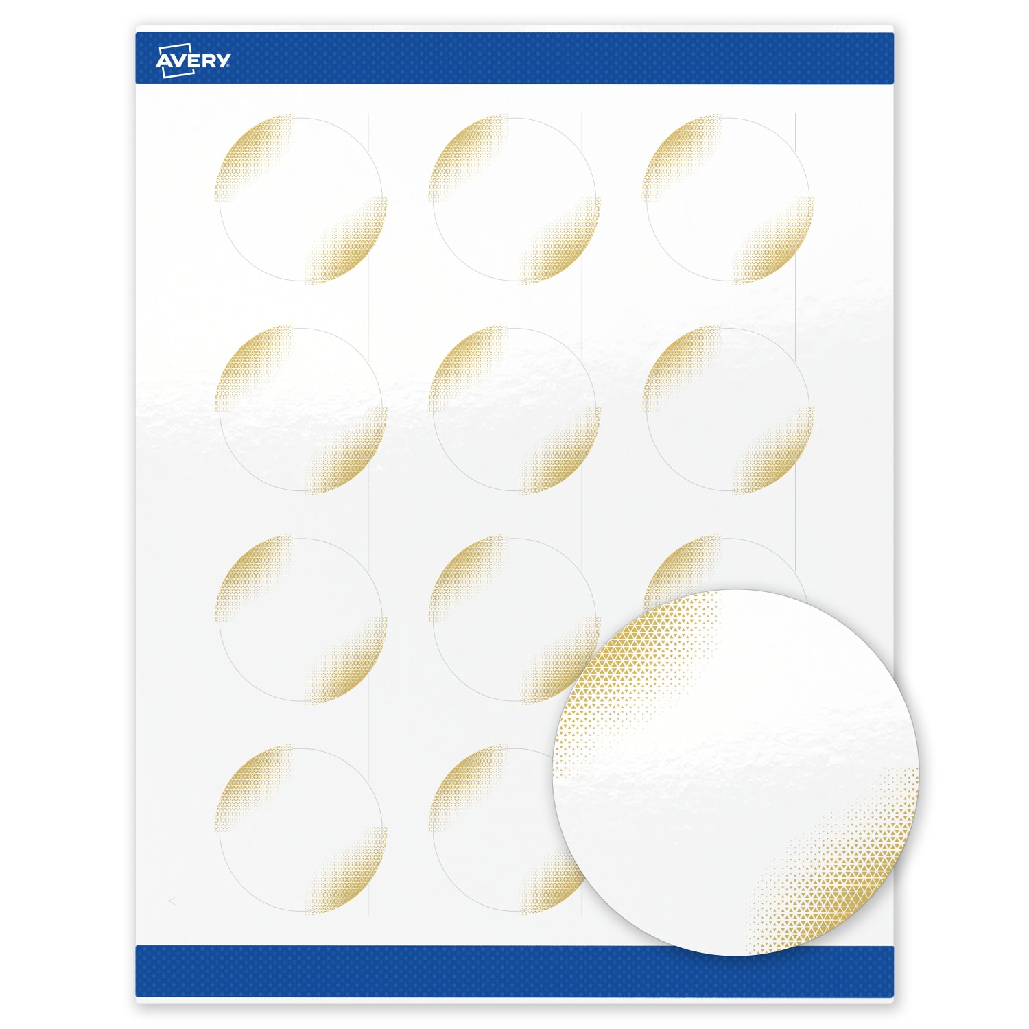 Avery Printable Labels With Sure Feed Technology, S00-EWE, Round, 2in, Glossy White With Preprinted Gold-Blush Pattern, Pack Of 120 - Image 3