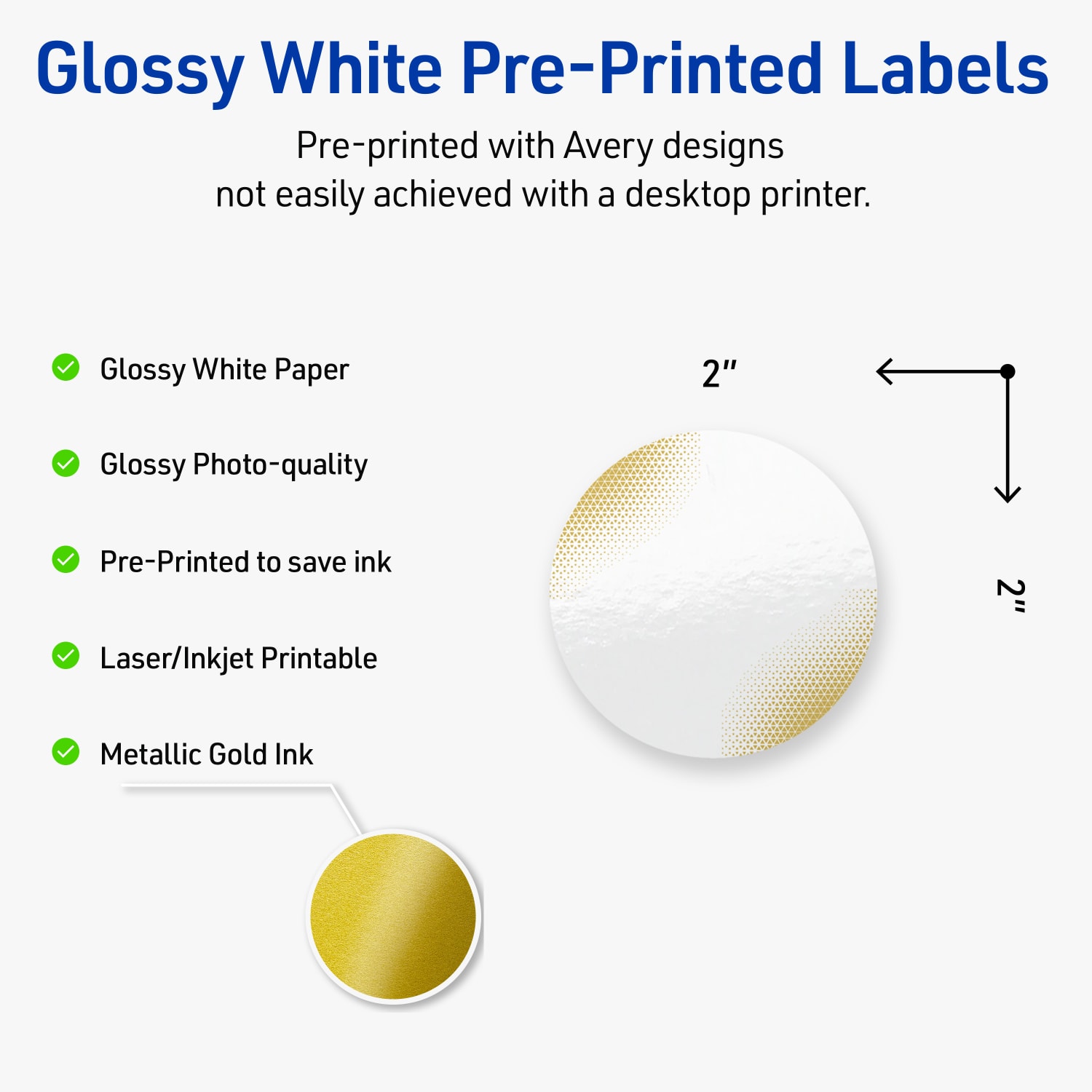 Avery Printable Labels With Sure Feed Technology, S00-EWE, Round, 2in, Glossy White With Preprinted Gold-Blush Pattern, Pack Of 120 - Image 4