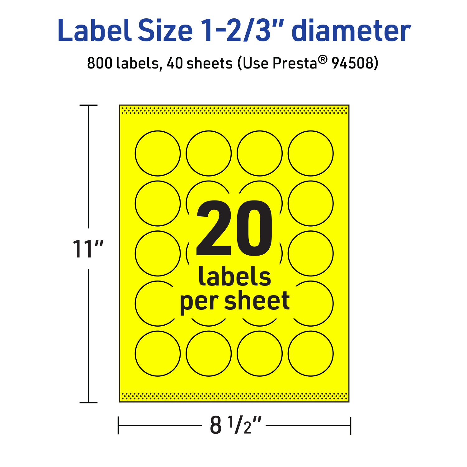 Avery Print-To-The-Edge Labels With Sure Feed Technology, 94508-NYP40, Round, 1-2/3in, Matte Neon Yellow, Pack of 800 - Image 6