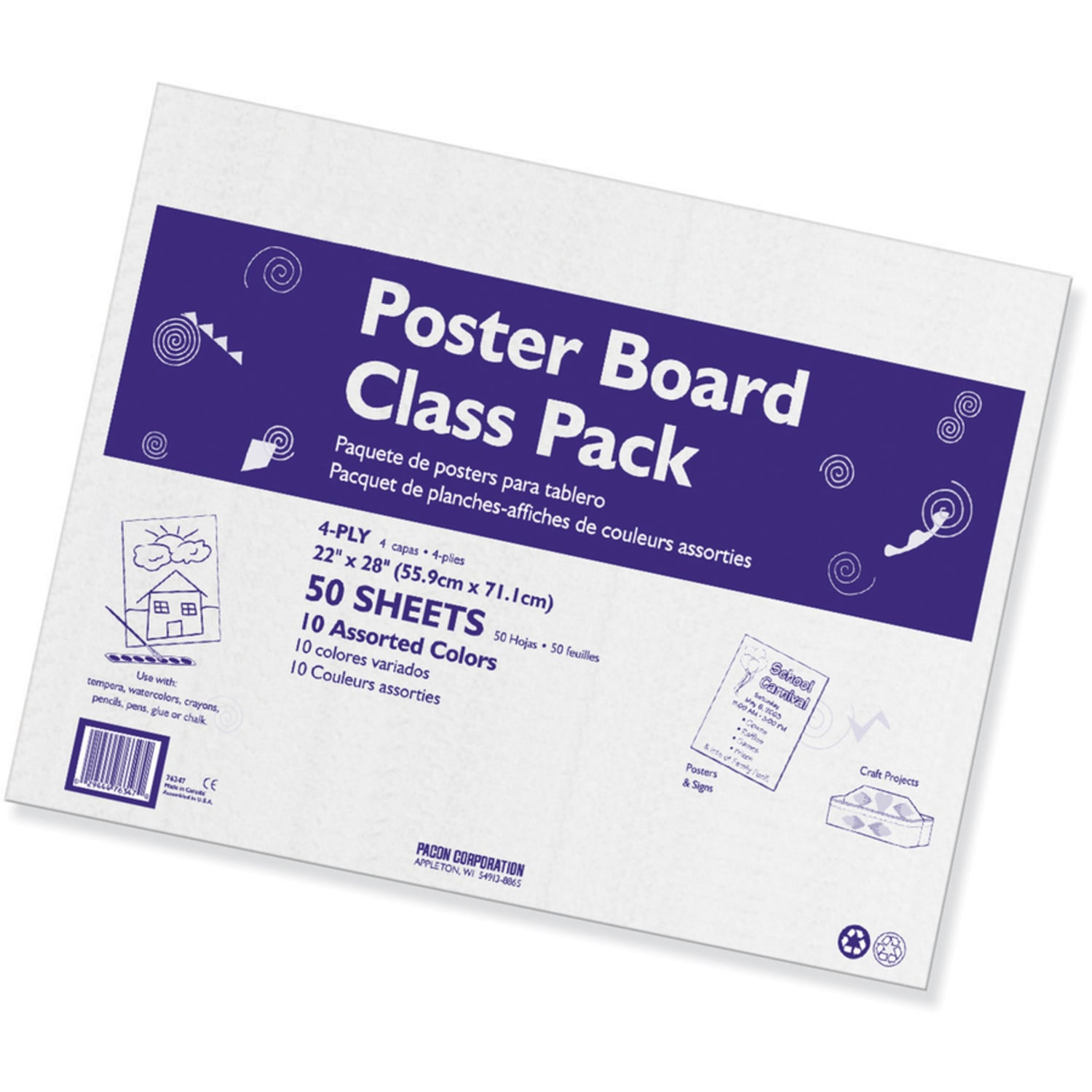 Pacon Peacock 100% Recycled Railroad Board, 22in x 28in, 4-Ply, Assorted, Carton Of 50 Sheets - Image 3