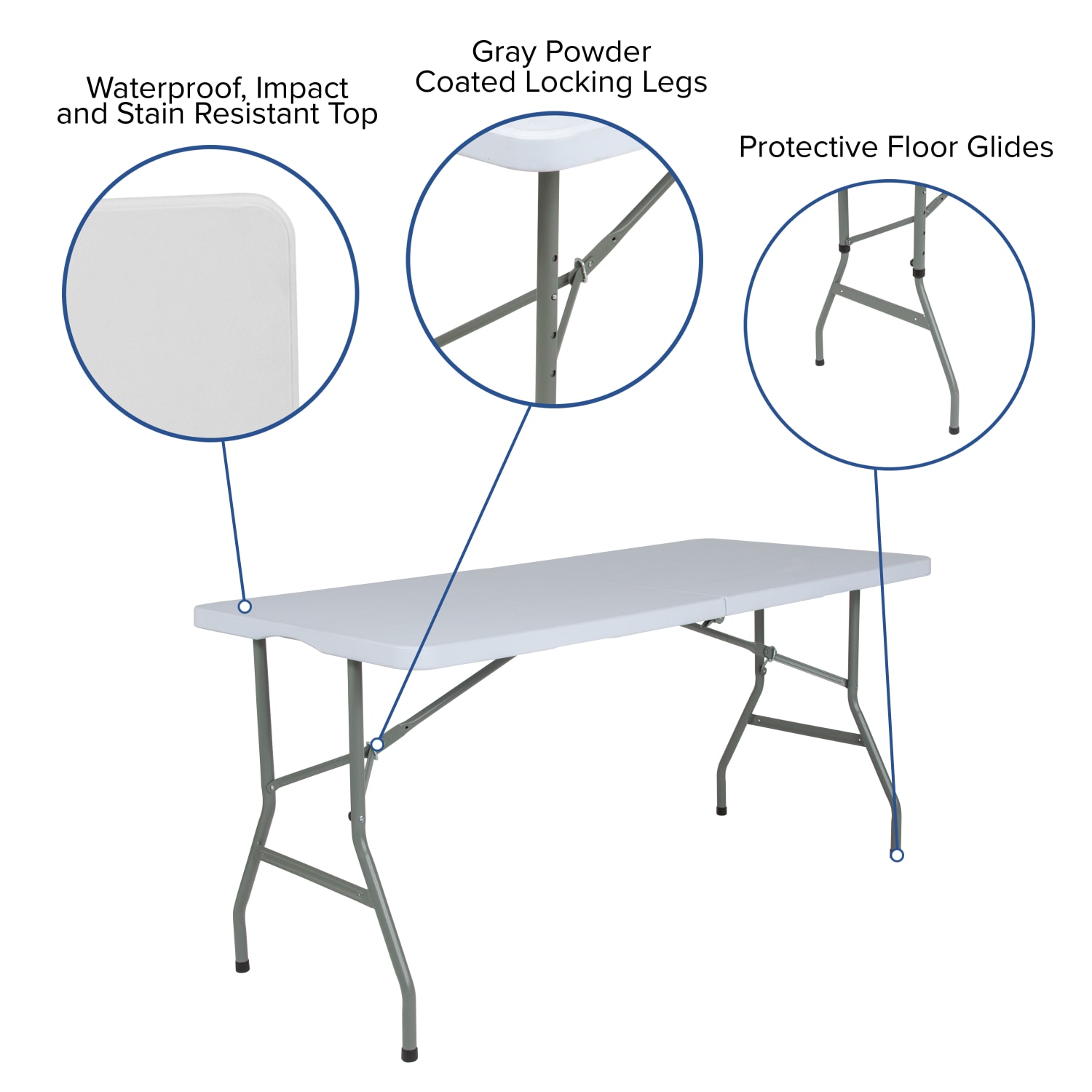 Flash Furniture Bi-Fold Plastic Banquet And Event Folding Table, 28-1/4inH x 27-1/4inW x 59-3/4inD, Granite White - Image 5