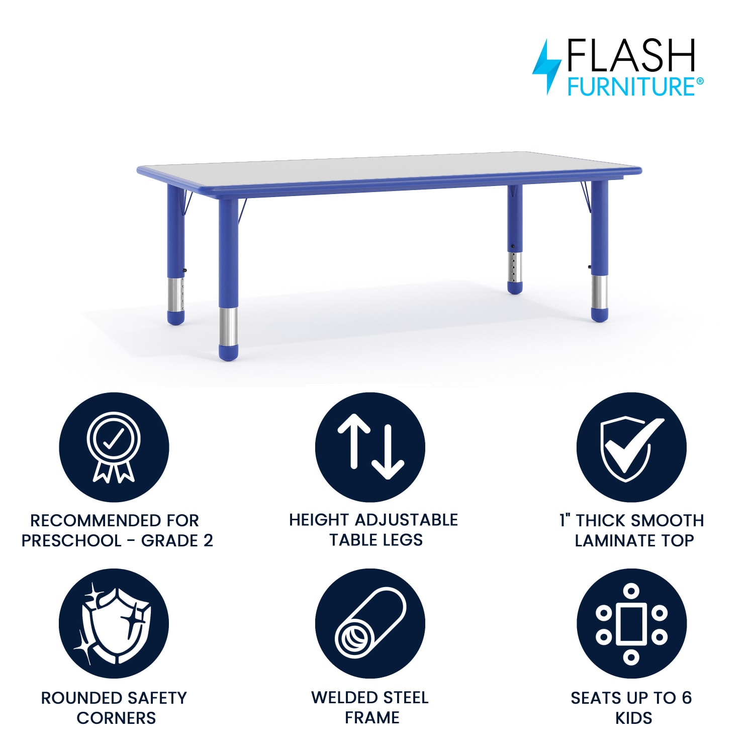 Flash Furniture Height-Adjustable Activity Table, 23-1/2inH x 23-5/8inW x 47-1/4inD, Gray/Blue - Image 3