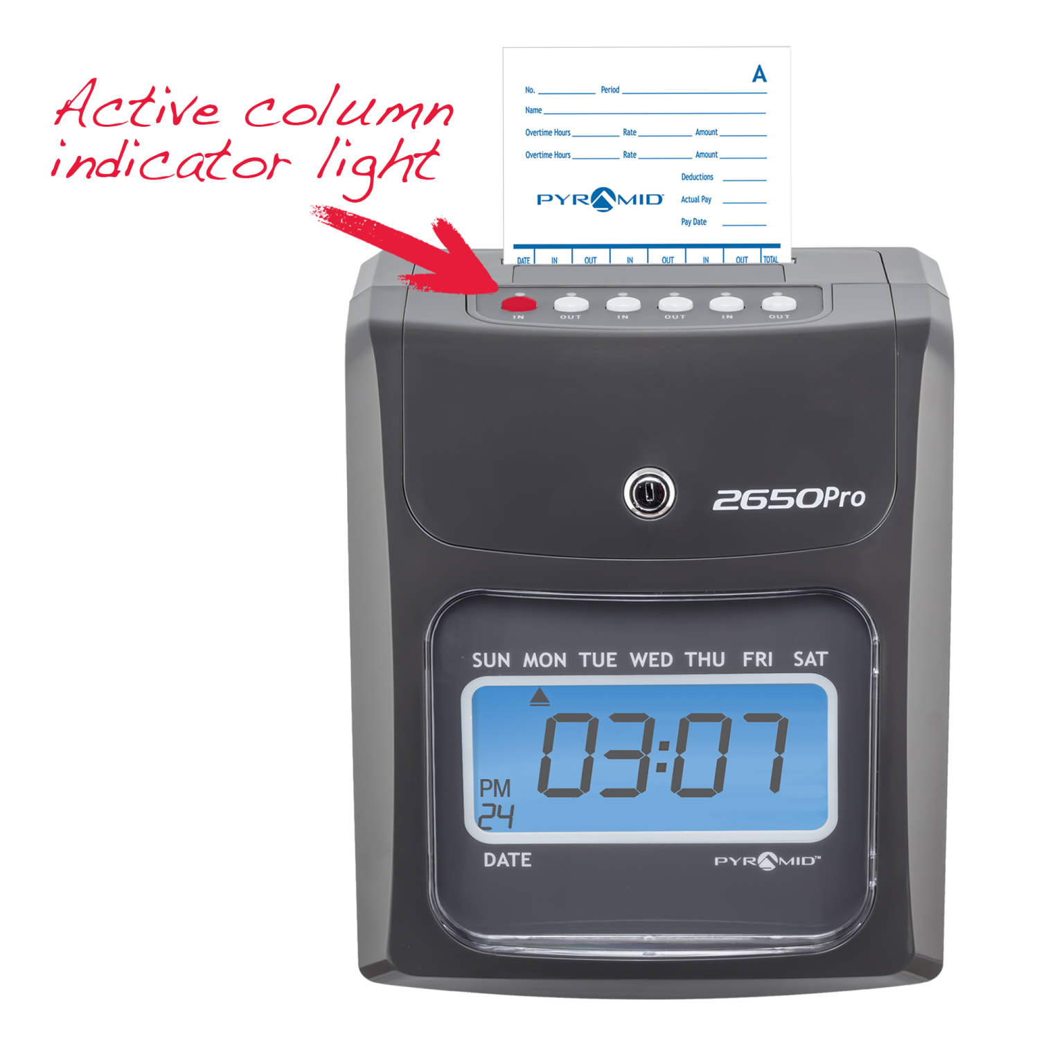 Pyramid 2650Pro 6-Column Top Loading Time Clock, 8.5in x 7.25in x 5in, Charcoal - Image 4