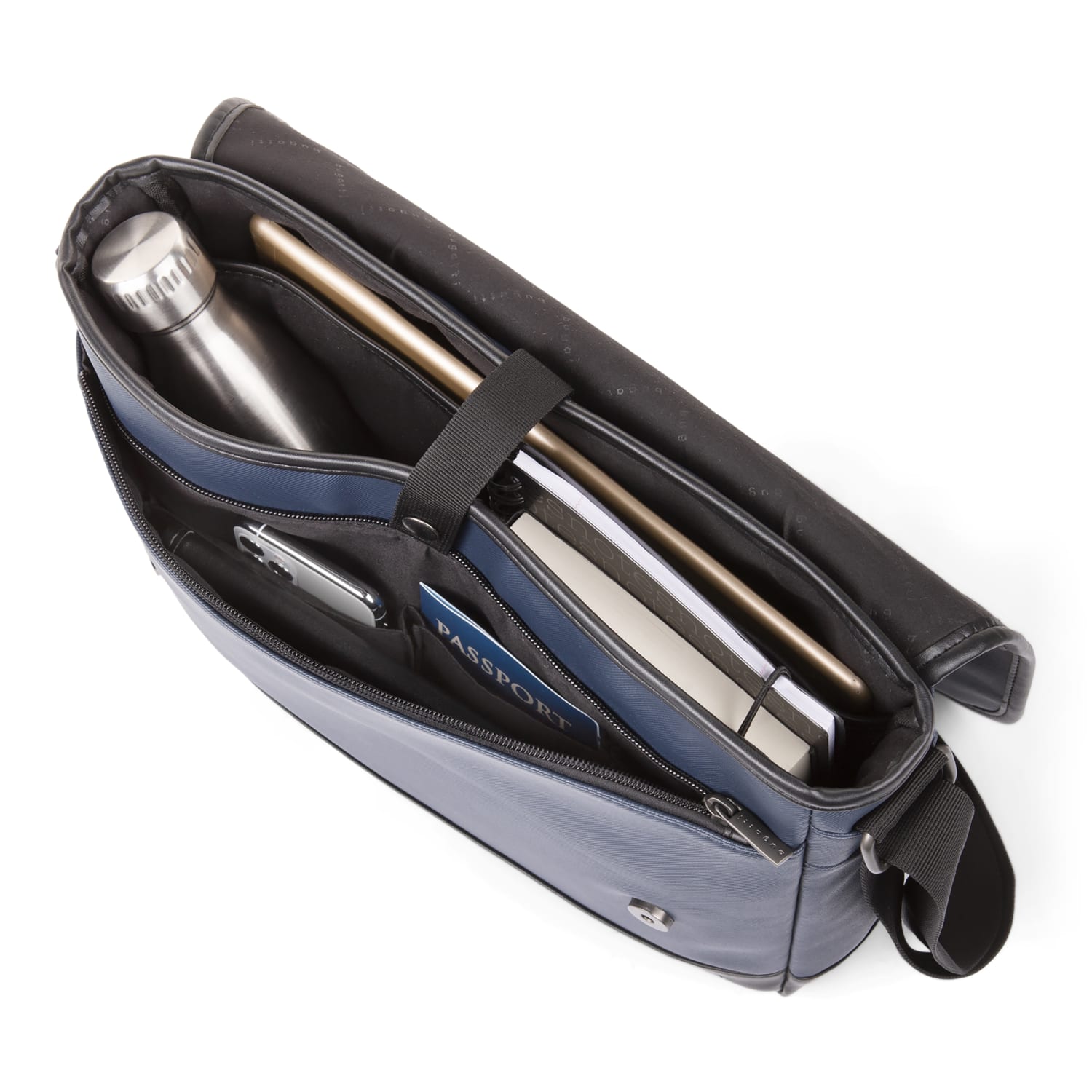 Bugatti Gin & Twill Textured Vegan Leather Messenger Bag With 14in Laptop Pocket, Navy, MSG2051BU-NAVY - Image 3