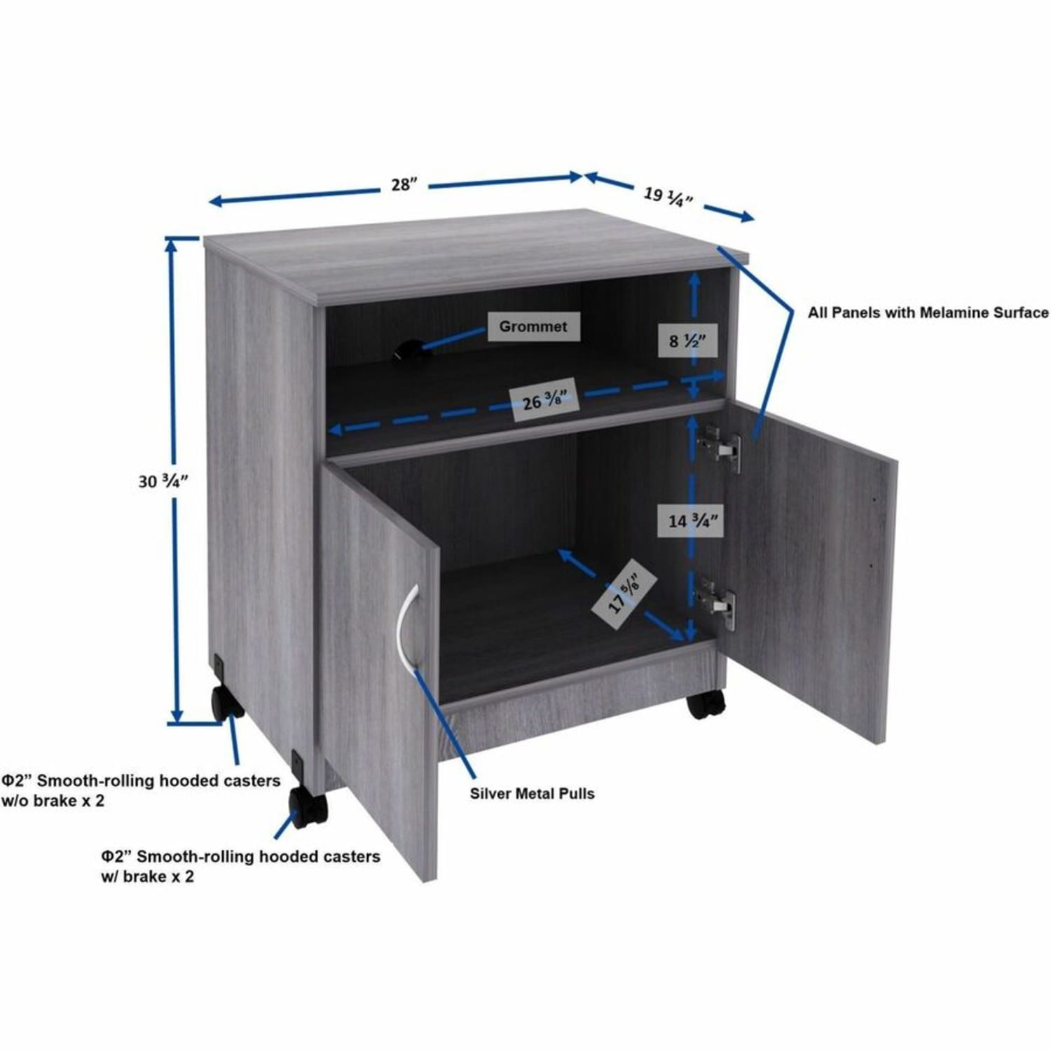 Lorell Deluxe Mobile Machine Stand, 30-1/2inH x 28inW x 19-3/4inD, Weathered Charcoal - Image 5